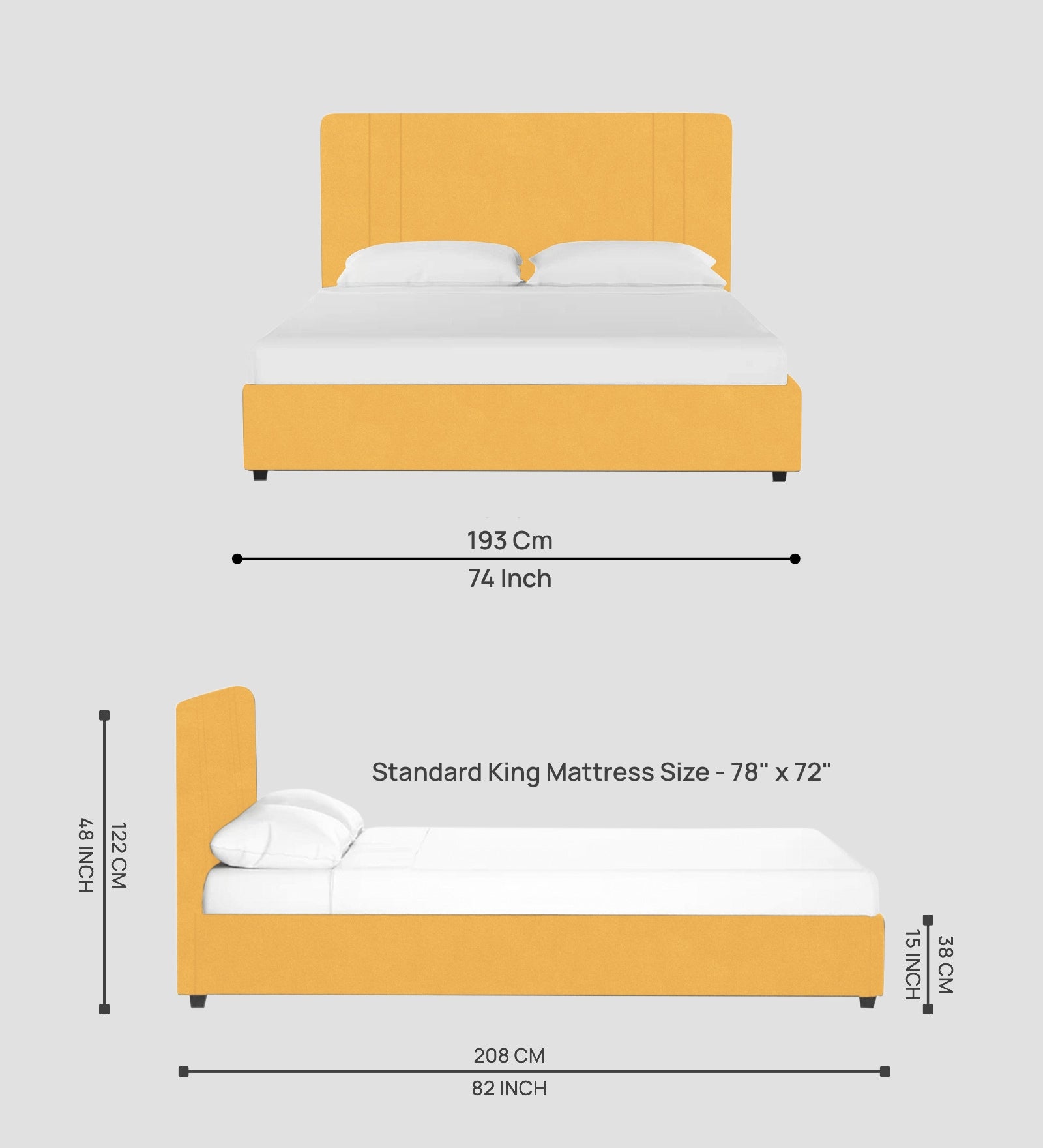Asyra Velvet King Size Bed in Turmeric Yellow Colour With Box Storage - Febonic Living