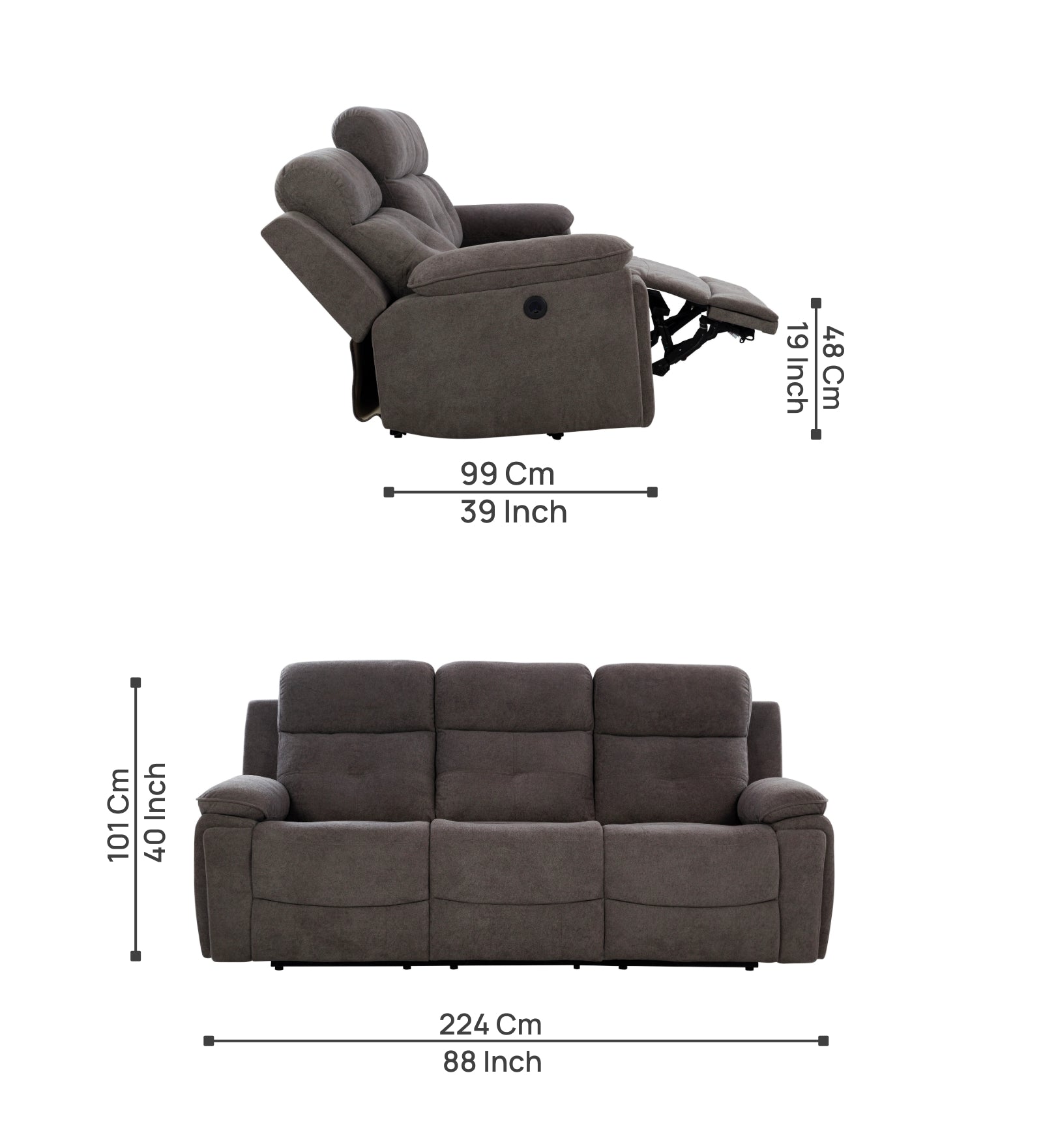 Waki Boucle 3 Seater Motorized Recliner in Concrete Grey Colour - Febonic Living