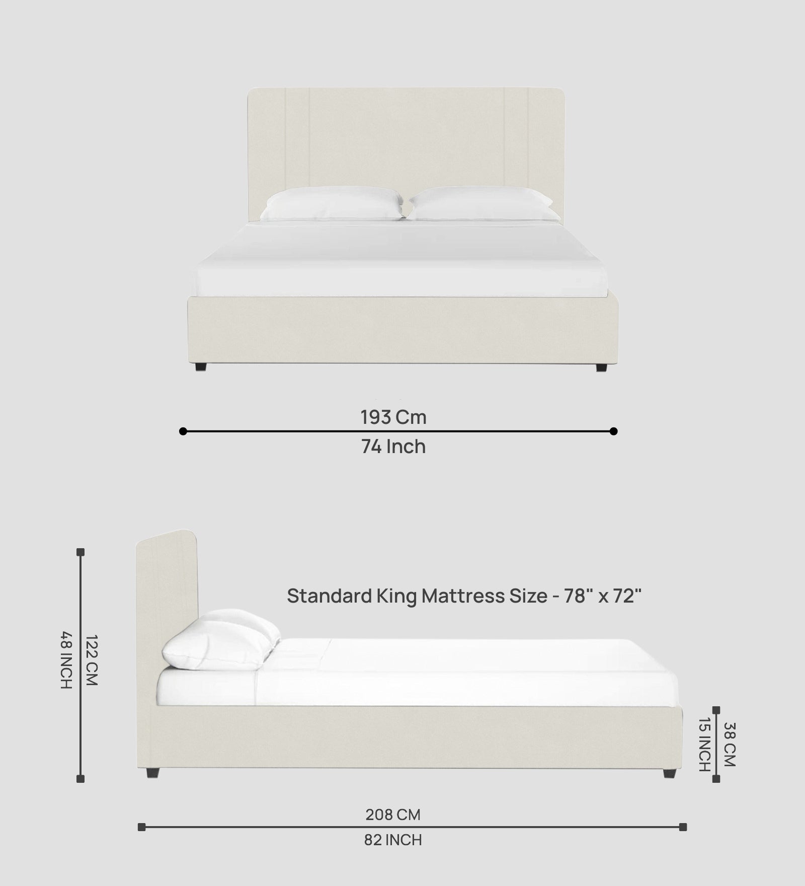 Asyra Velvet King Size Bed in Warm White Colour With Box Storage - Febonic Living