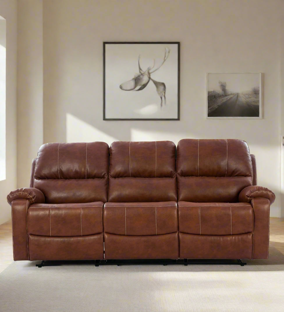 Davis Leatherette 3 Seater Motorized Recliner In Brown Colour - Febonic Living