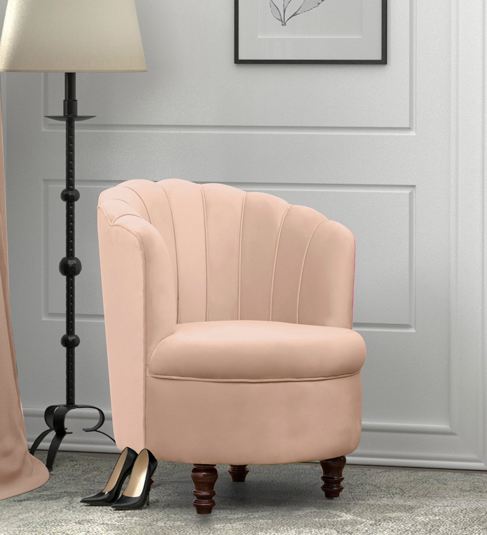 Clark Velvet Slipper Chair in Camel Beige Colour - Febonic Living