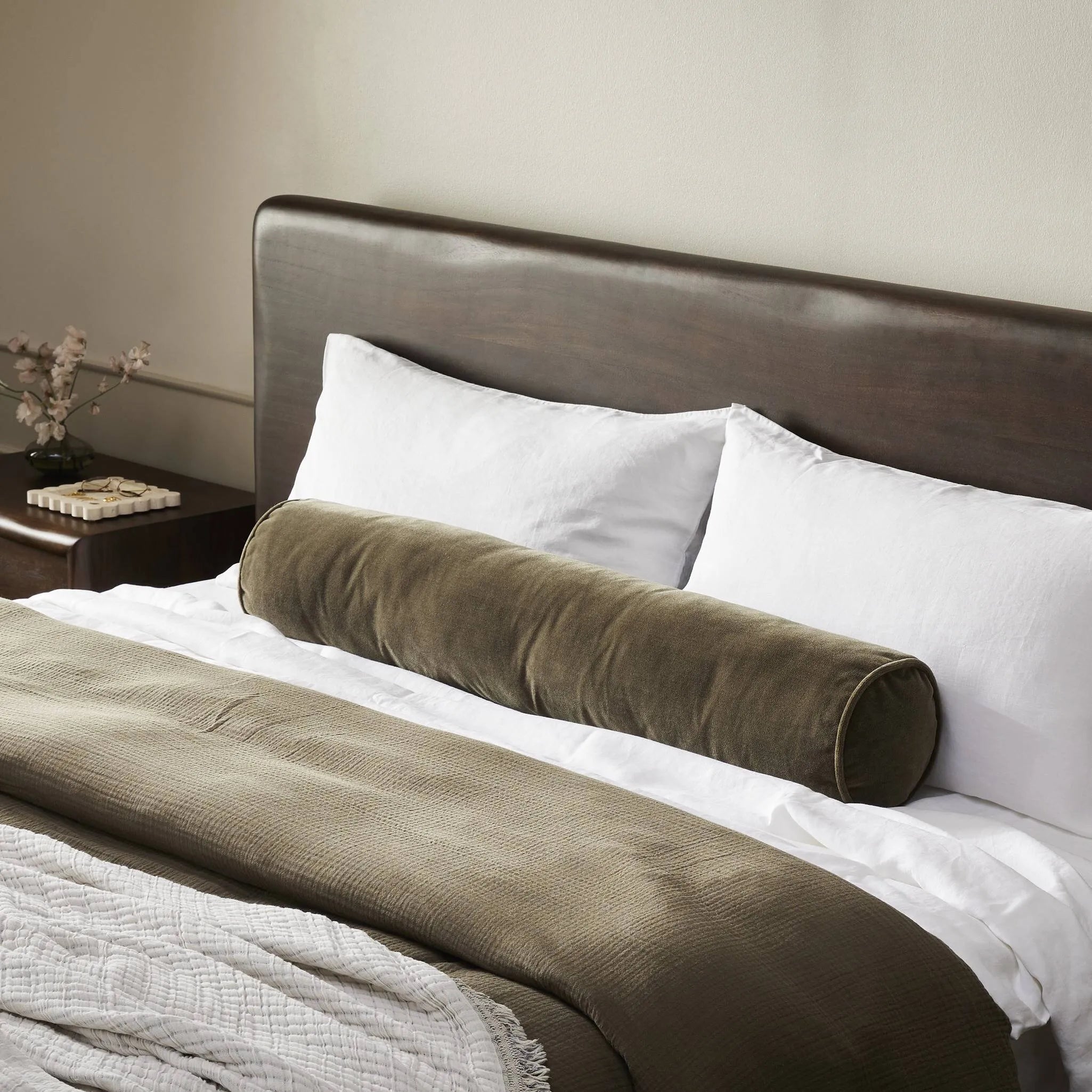 Bridger Fiber Bolster Pillow In Hunter Green Colour - Febonic Living