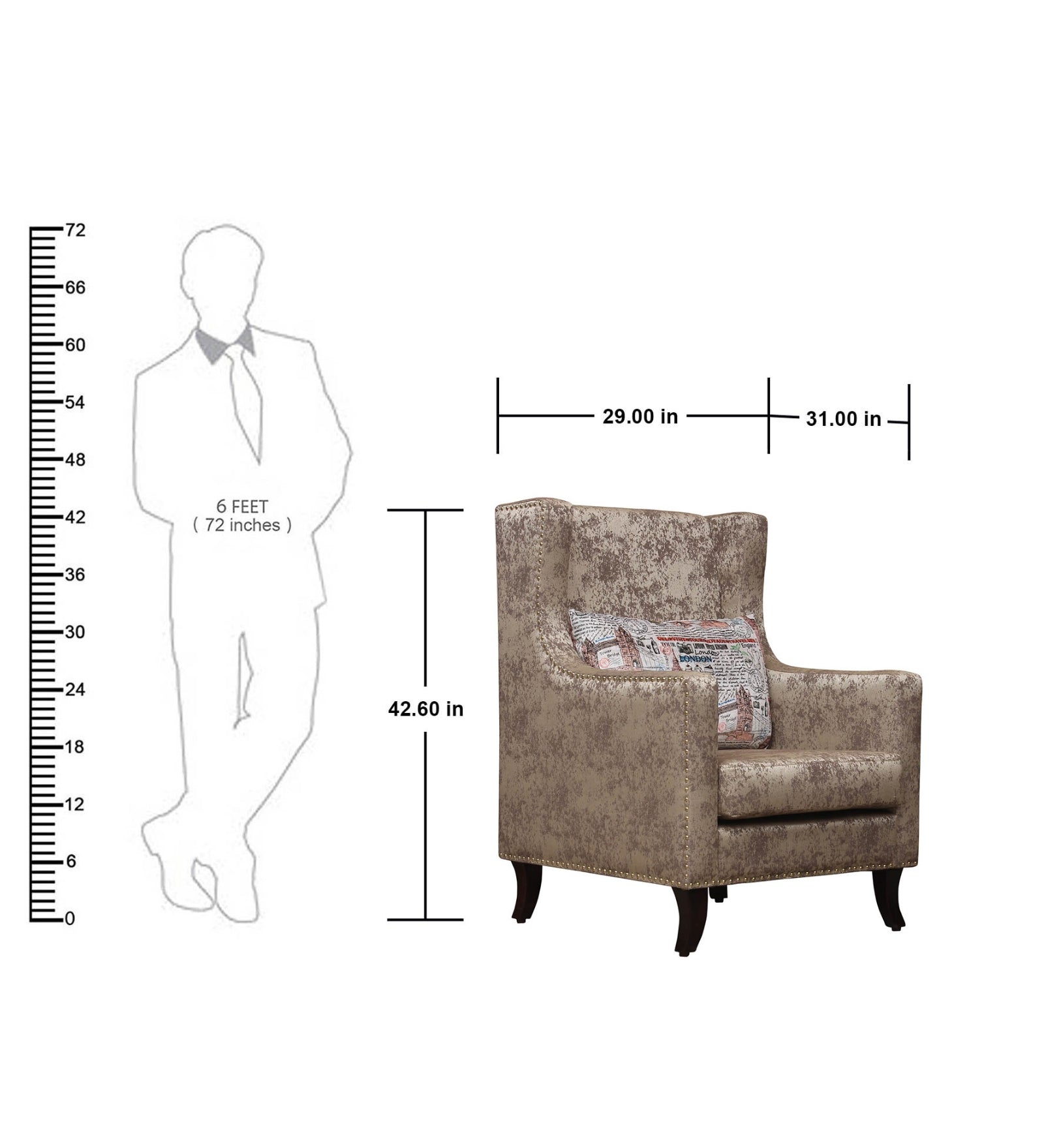 Jade Printed Fabric Wing Chair in Beige Colour - Febonic Living