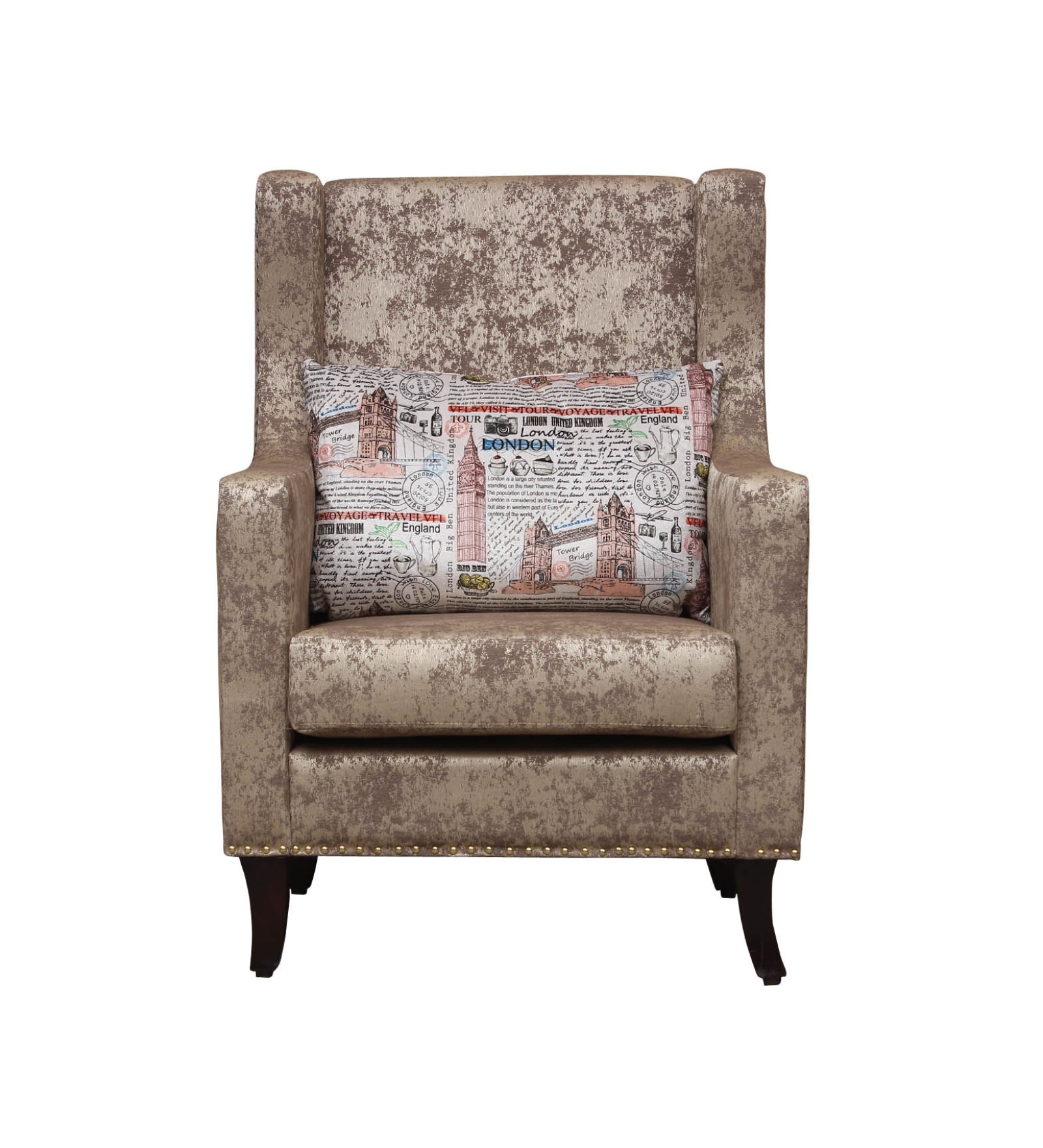 Jade Printed Fabric Wing Chair in Beige Colour - Febonic Living