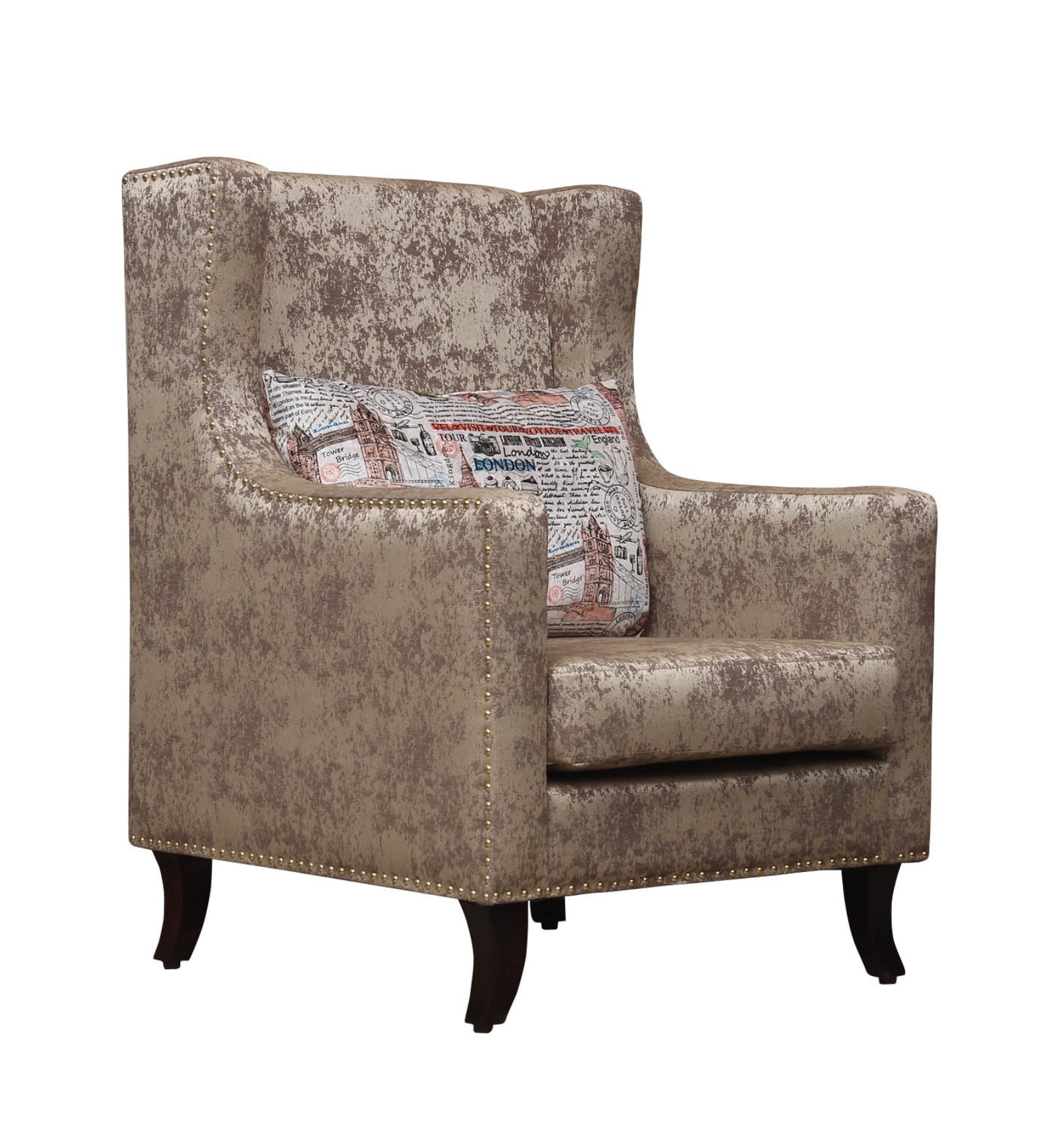 Jade Printed Fabric Wing Chair in Beige Colour - Febonic Living