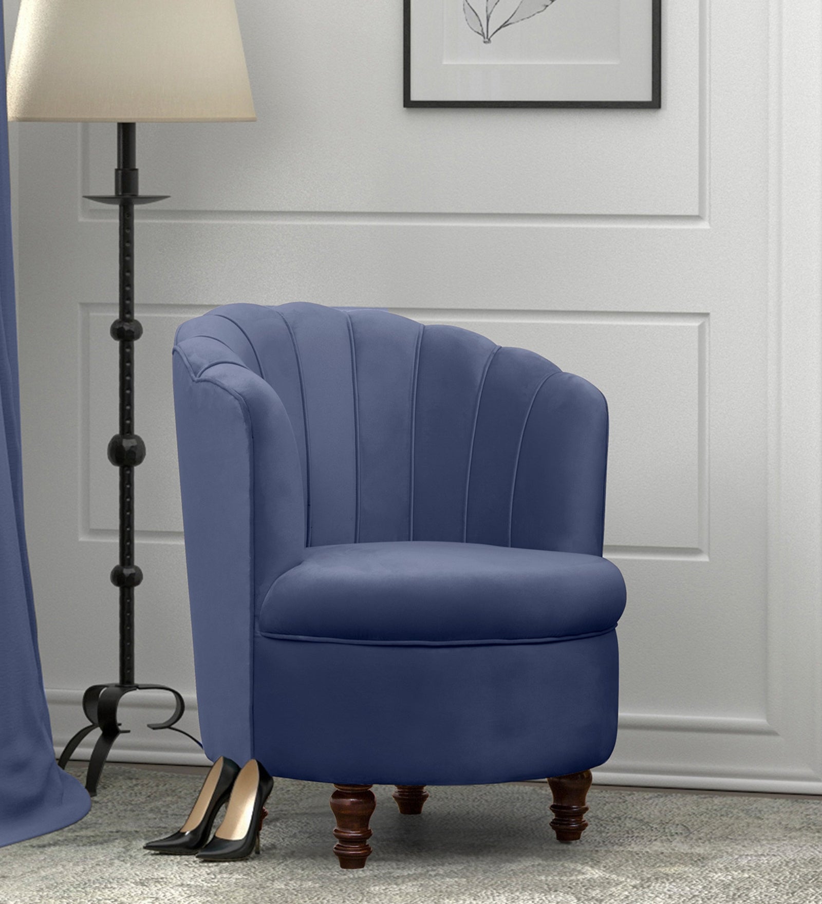 Clark Velvet Slipper Chair in Imperial Blue Colour - Febonic Living