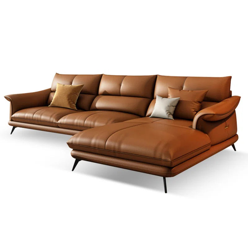 Sagar Leatherette LHS Sectional Sofa (2+Lounger) In Cinnamon Brown Colour - Febonic Living