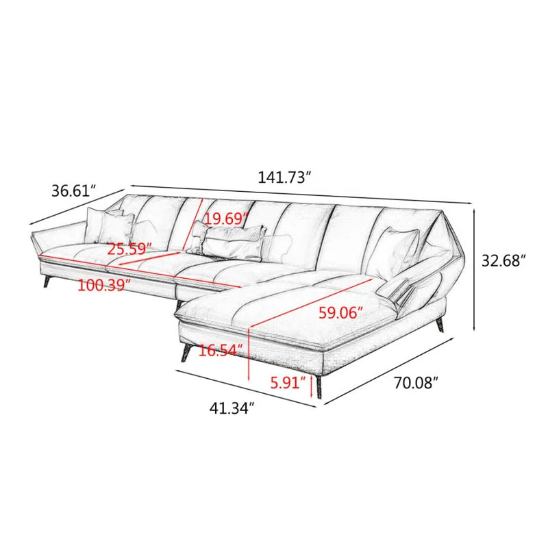 Sagar Leatherette LHS Sectional Sofa (3+Lounger) In Cinnamon Brown Colour - Febonic Living