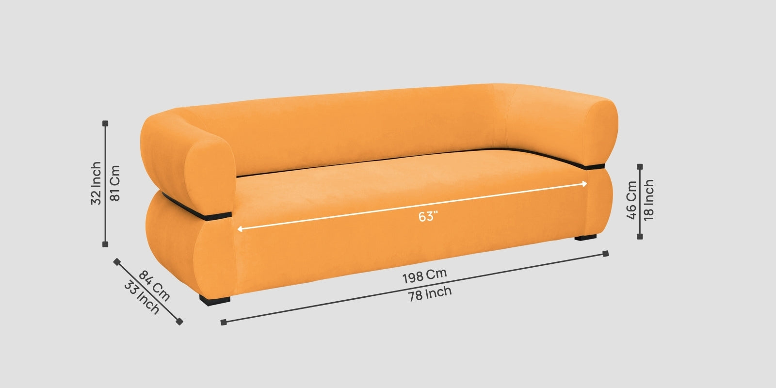 Kula Velvet 3 Seater Sofa In Tangerine Orange Colour - Febonic Living