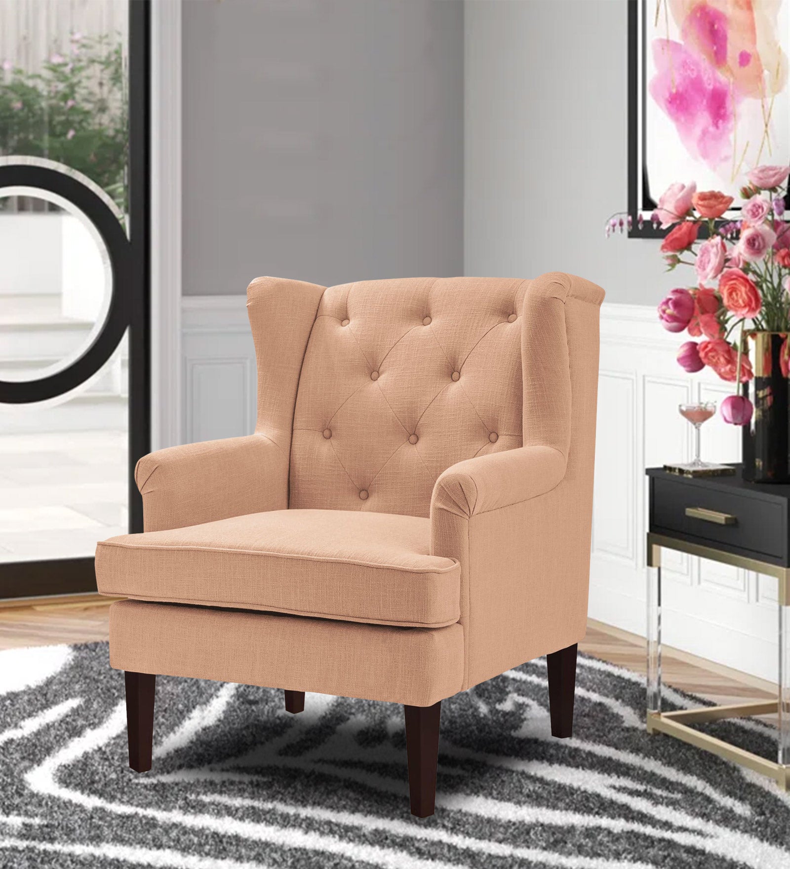 Deyuk Fabric Wing Chair In Cosmic Beige Colour - Febonic Living