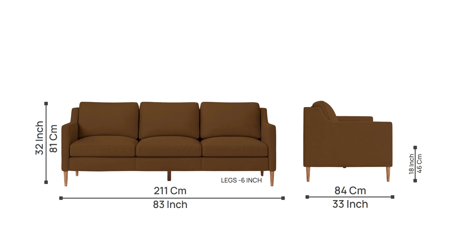 Greco Leatherette 3 Seater Sofa In Brown Colour - Febonic Living