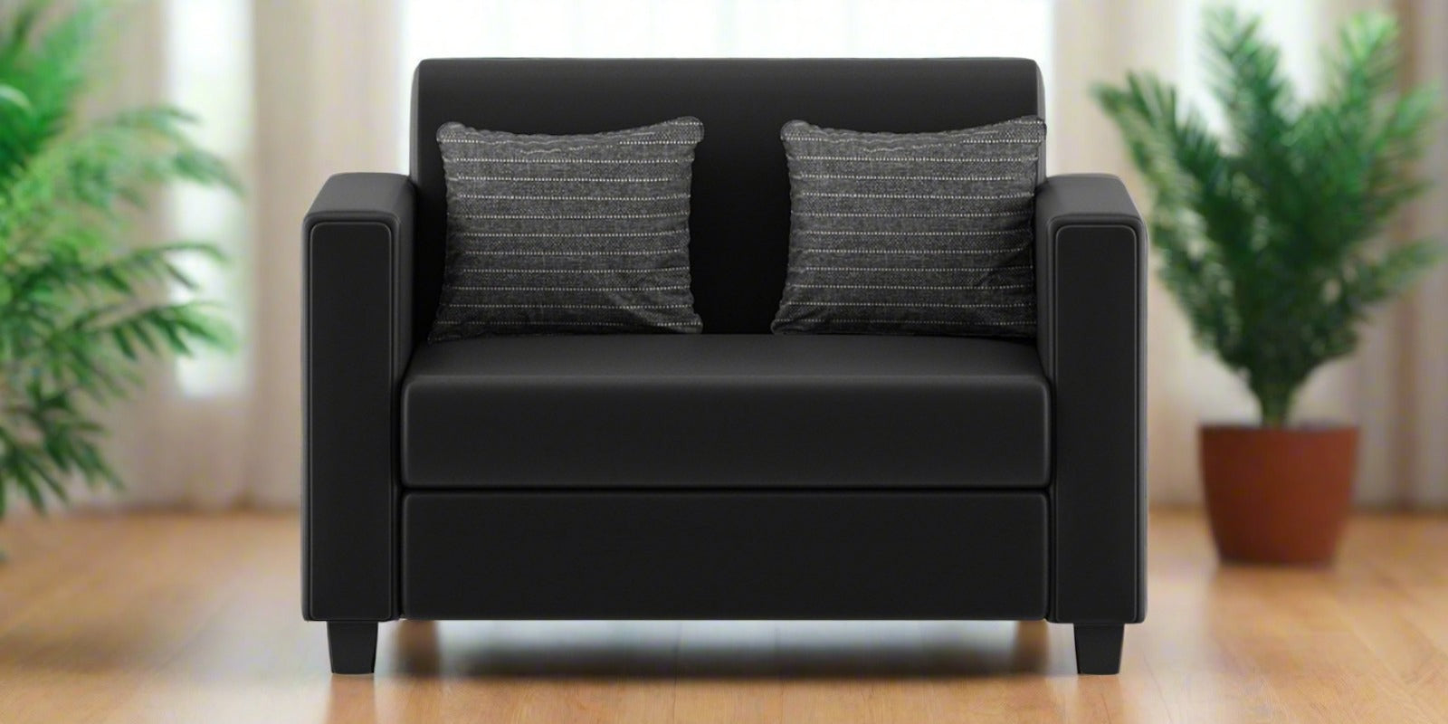 Baley Leatherette 2 Seater Sofa In Dark Black Colour - Febonic Living