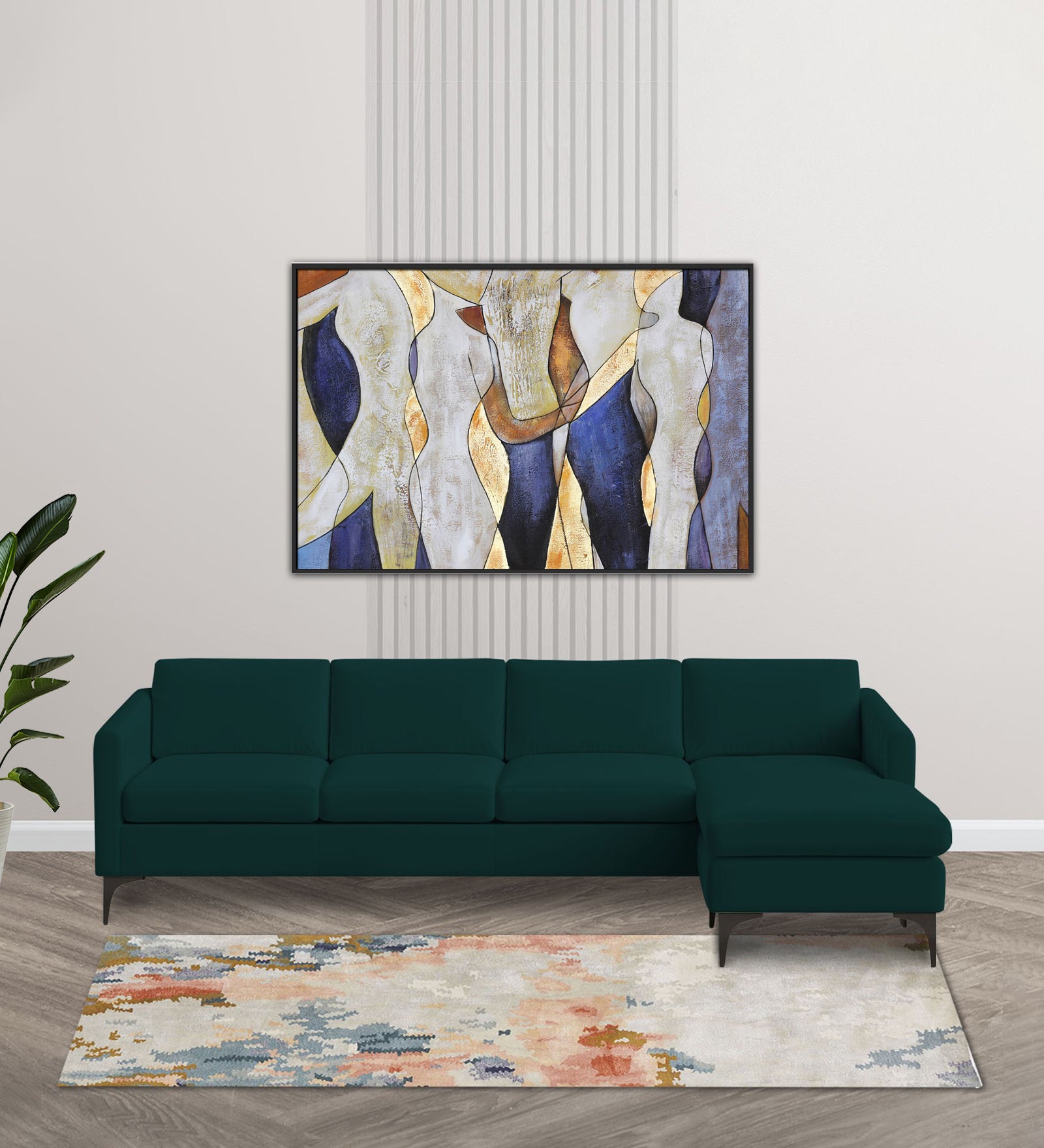 Haru Fabric LHS Sectional Sofa (3+Lounger) In Forest Green Colour - Febonic Living