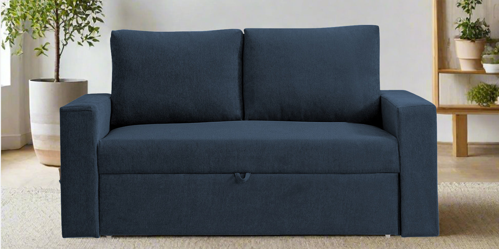 Kara Fabric 2 Seater Pull Out Sofa Cum Bed In Denim Blue Colour - Febonic Living