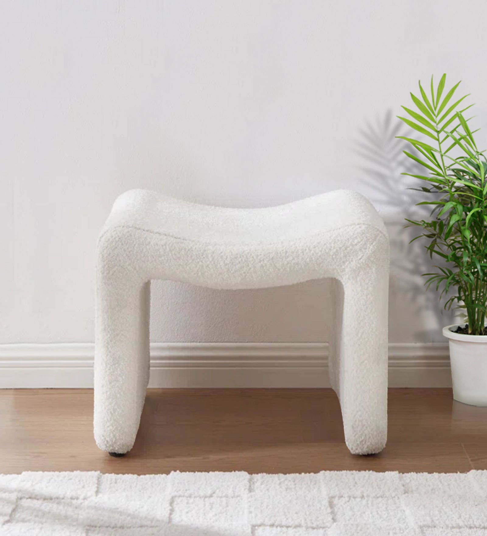 Olive Boucle Foot Stool In Bright White Colour - Febonic Living