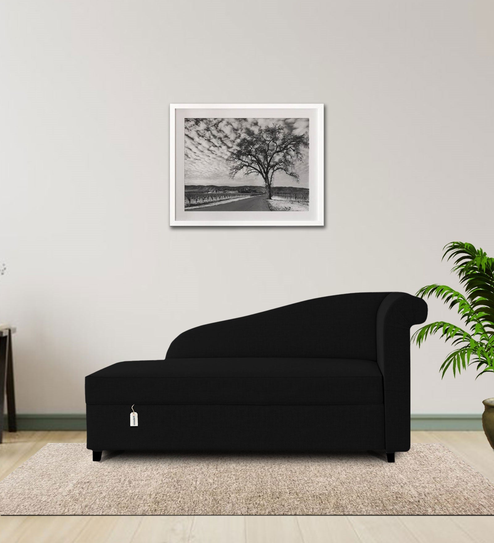 Toppy Fabric LHS Chaise Lounger In Zed Black Colour With Storage - Febonic Living