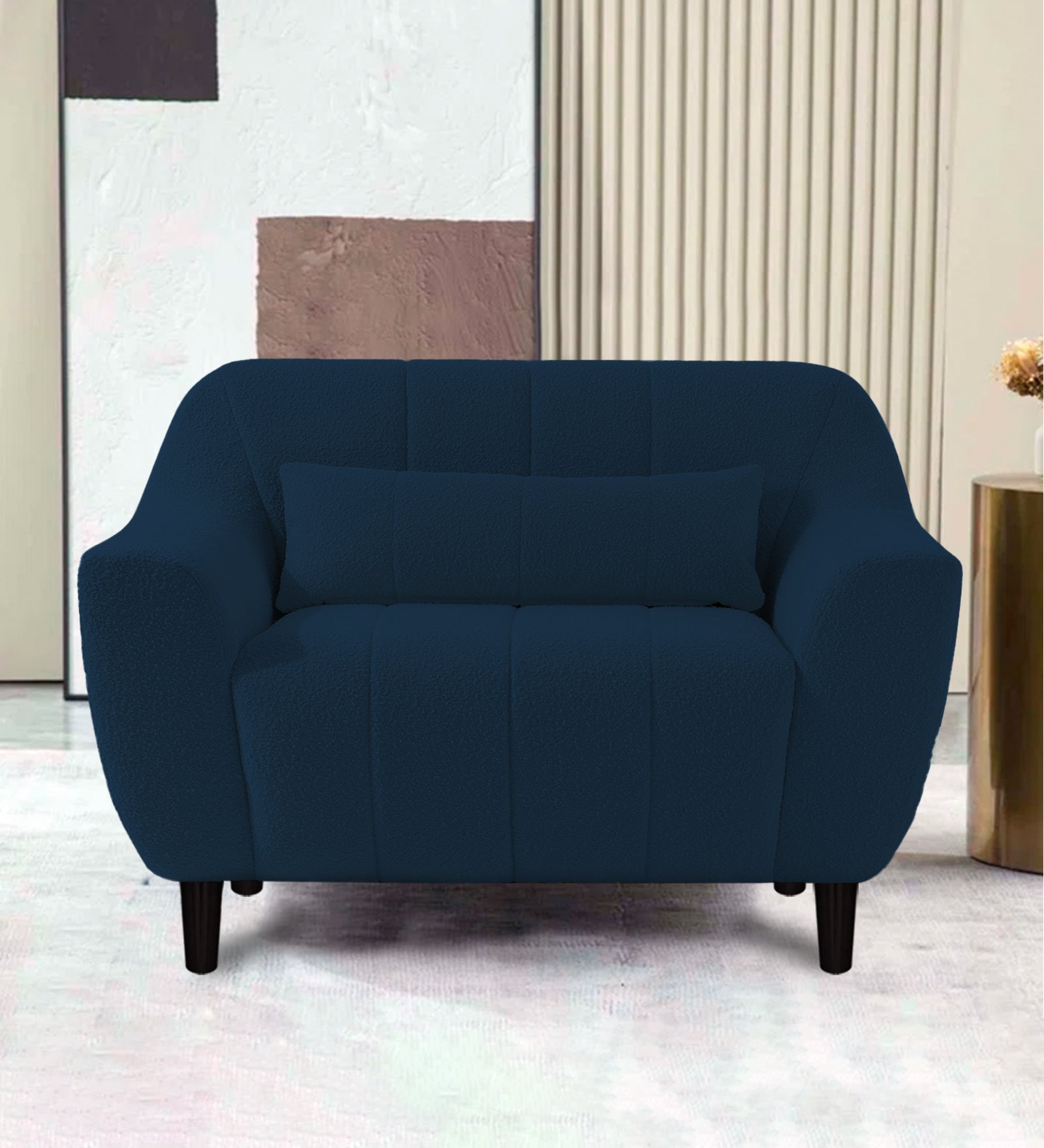 Nesco 1 Seater Boucle Fabric Sofa - Denim Blue by Febonic Living