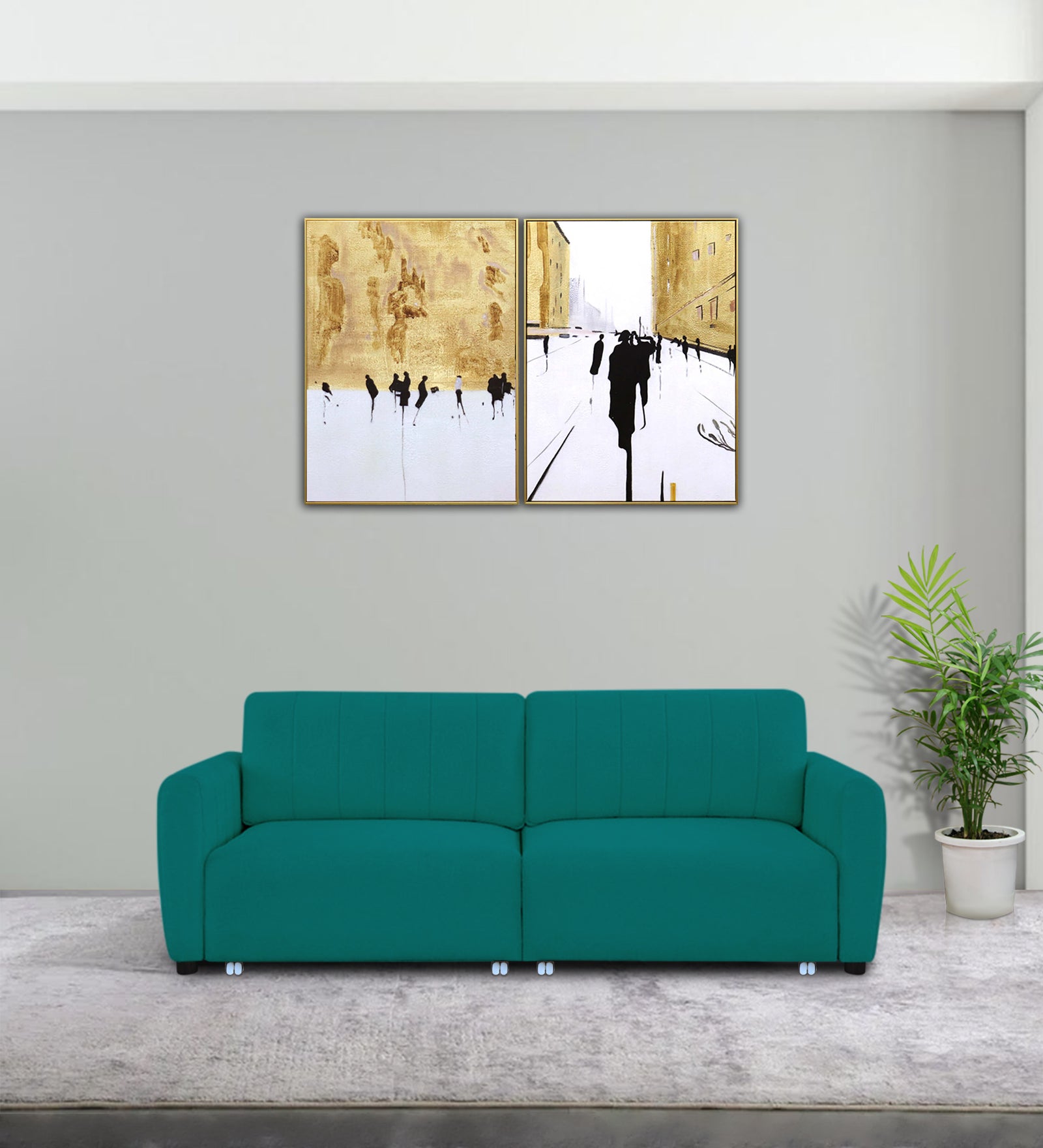 Vima Fabric 3 Seater Pull Out Sofa Cum Bed In Sea Green Colour - Febonic Living