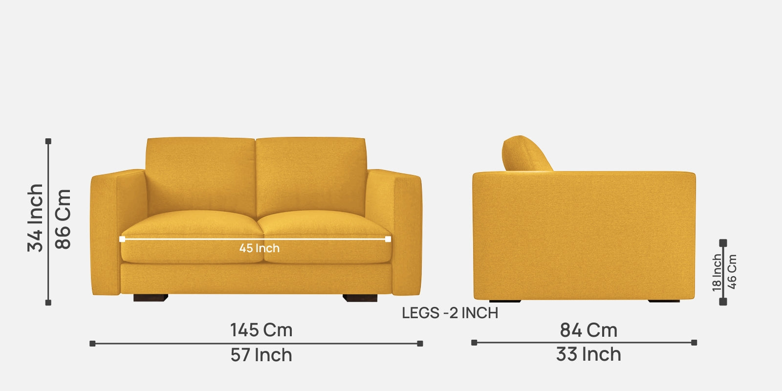 Messy Fabric 2 Seater Sofa In Bold Yellow Colour - Febonic Living
