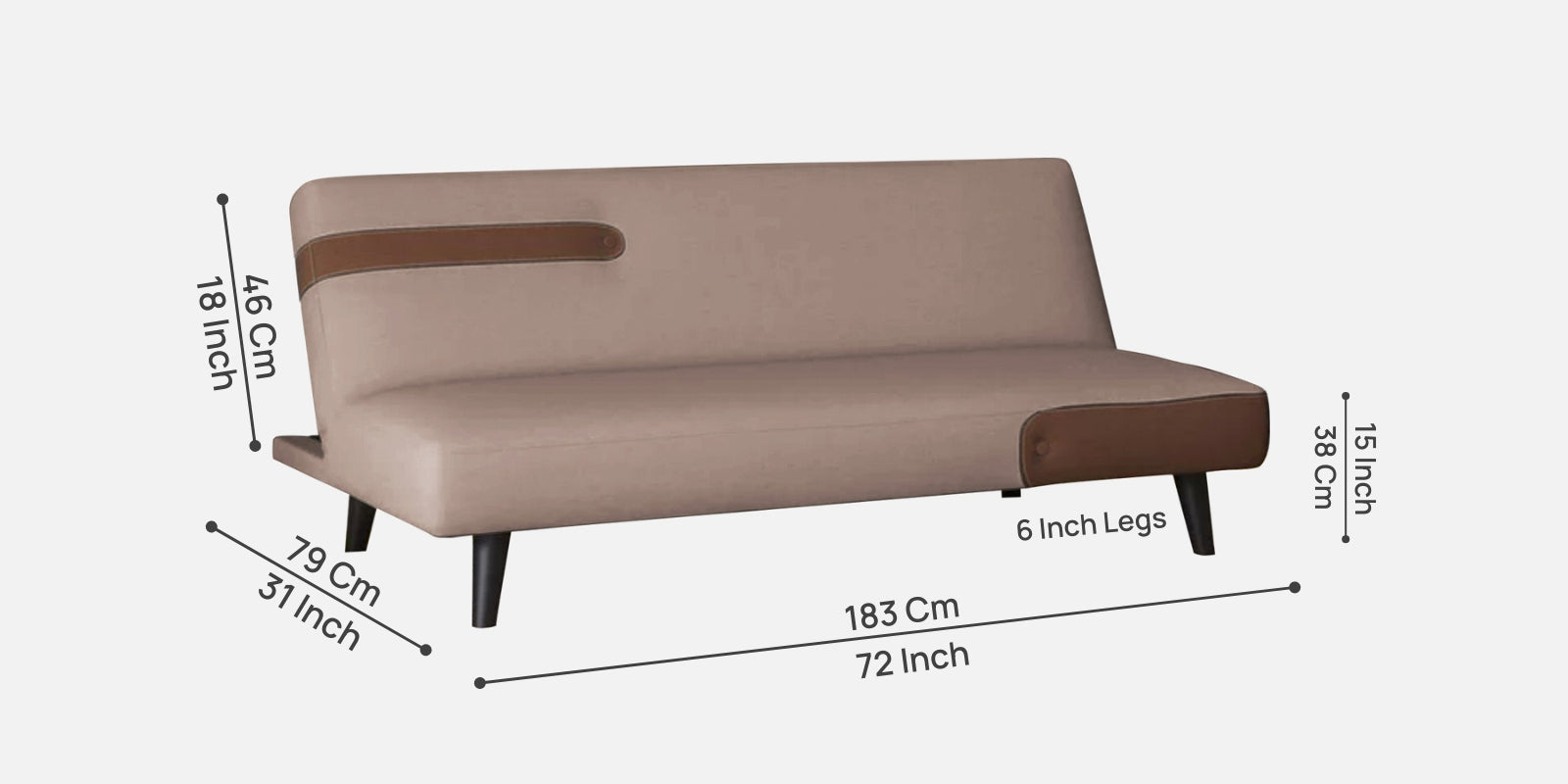 Vedan Fabric 3 Seater Convertible Sofa Cum Bed In Kadhi Beige Colour - Febonic Living