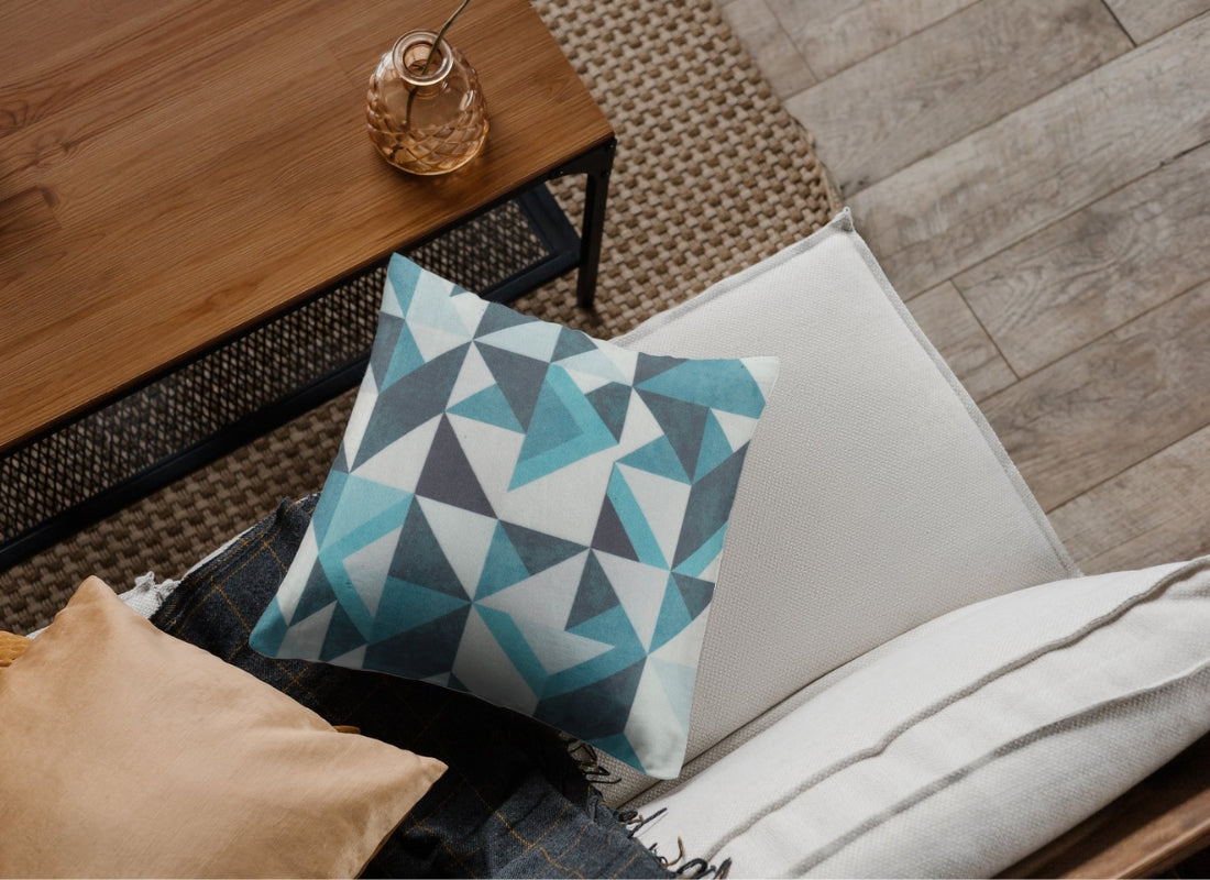 Velvet Digital Printed Fabric Blue Geometric 711 Code - Febonic Living