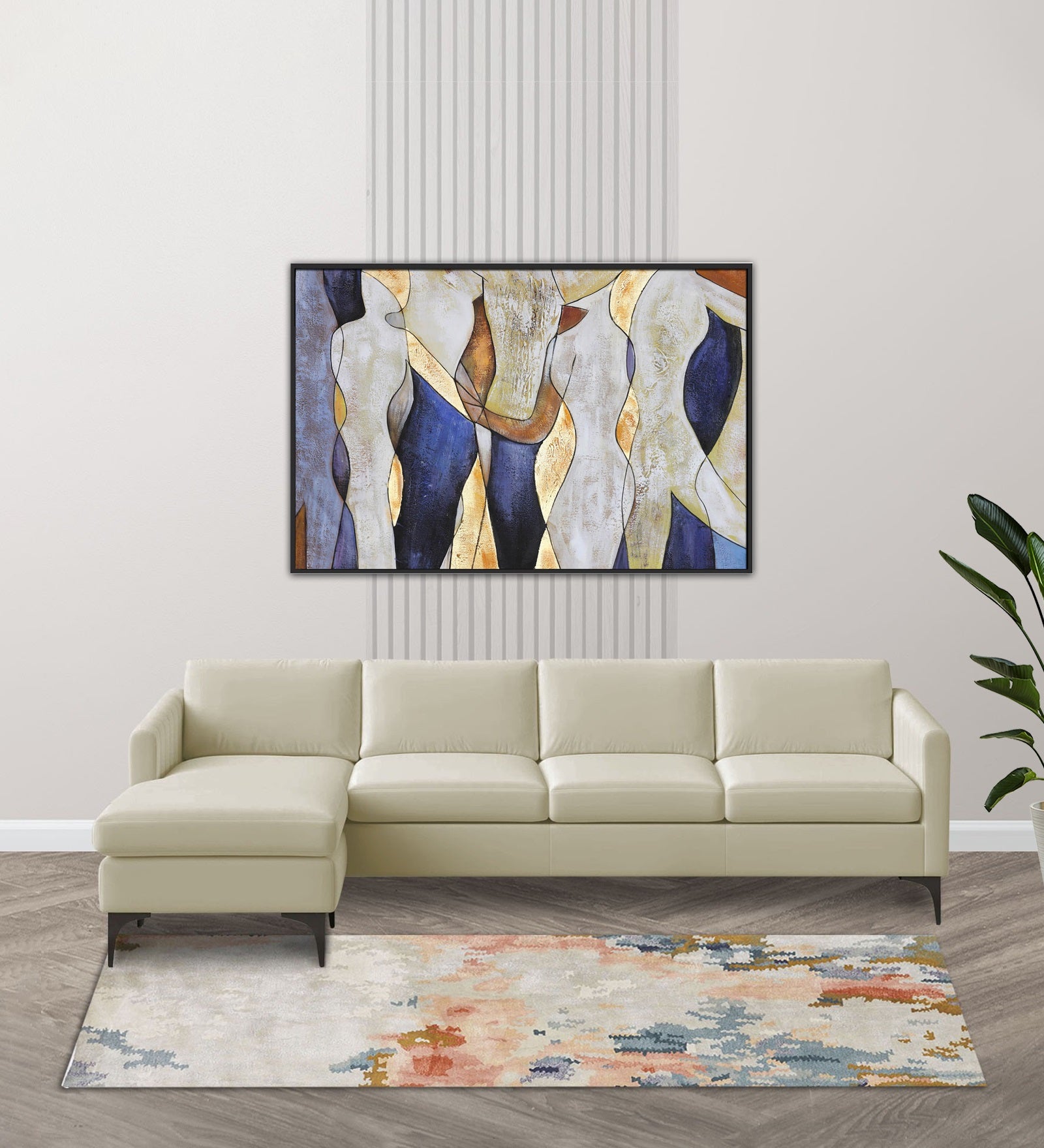 Haru Fabric RHS Sectional Sofa (3+Lounger) In Warm White Colour - Febonic Living