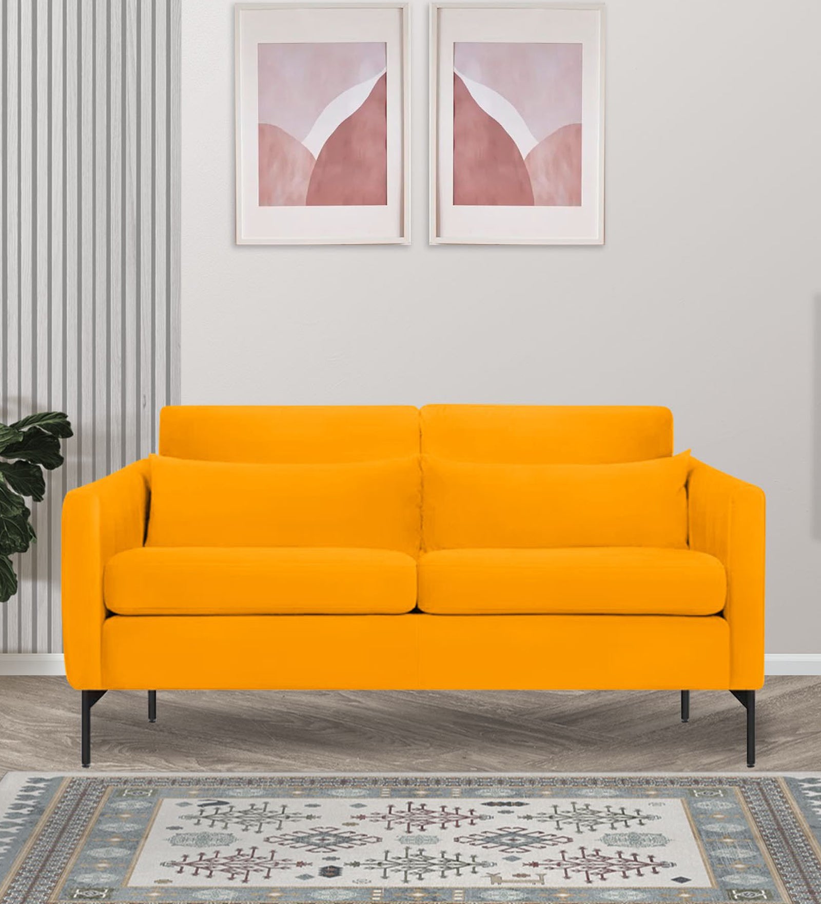 Haru Velvet 2 Seater Sofa In Saffron yellow Colour - Febonic Living