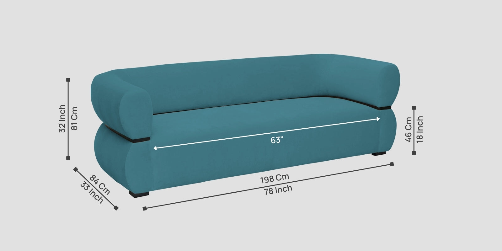 Kula Velvet 3 Seater Sofa In Aqua Blue Colour - Febonic Living