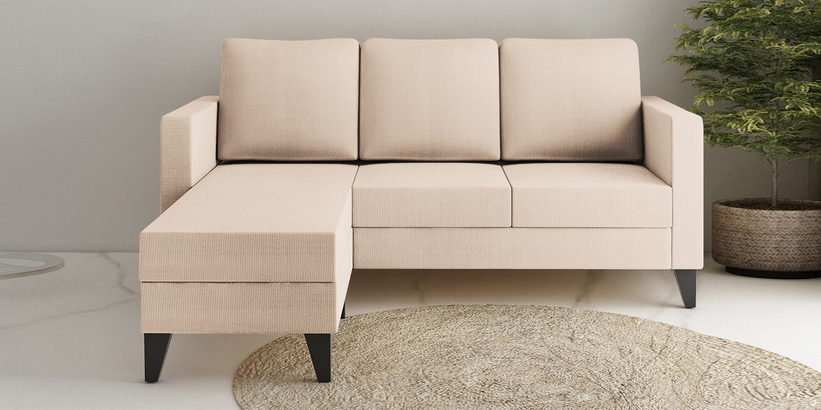 Nori Fabric RHS Sectional Sofa (2+Lounger) In Woom Beige Colour - Febonic Living