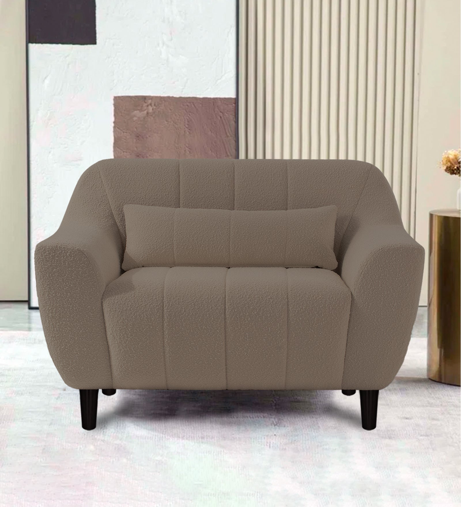 Nesco 1 Seater Boucle Fabric Sofa - Cement Beige by Febonic Living