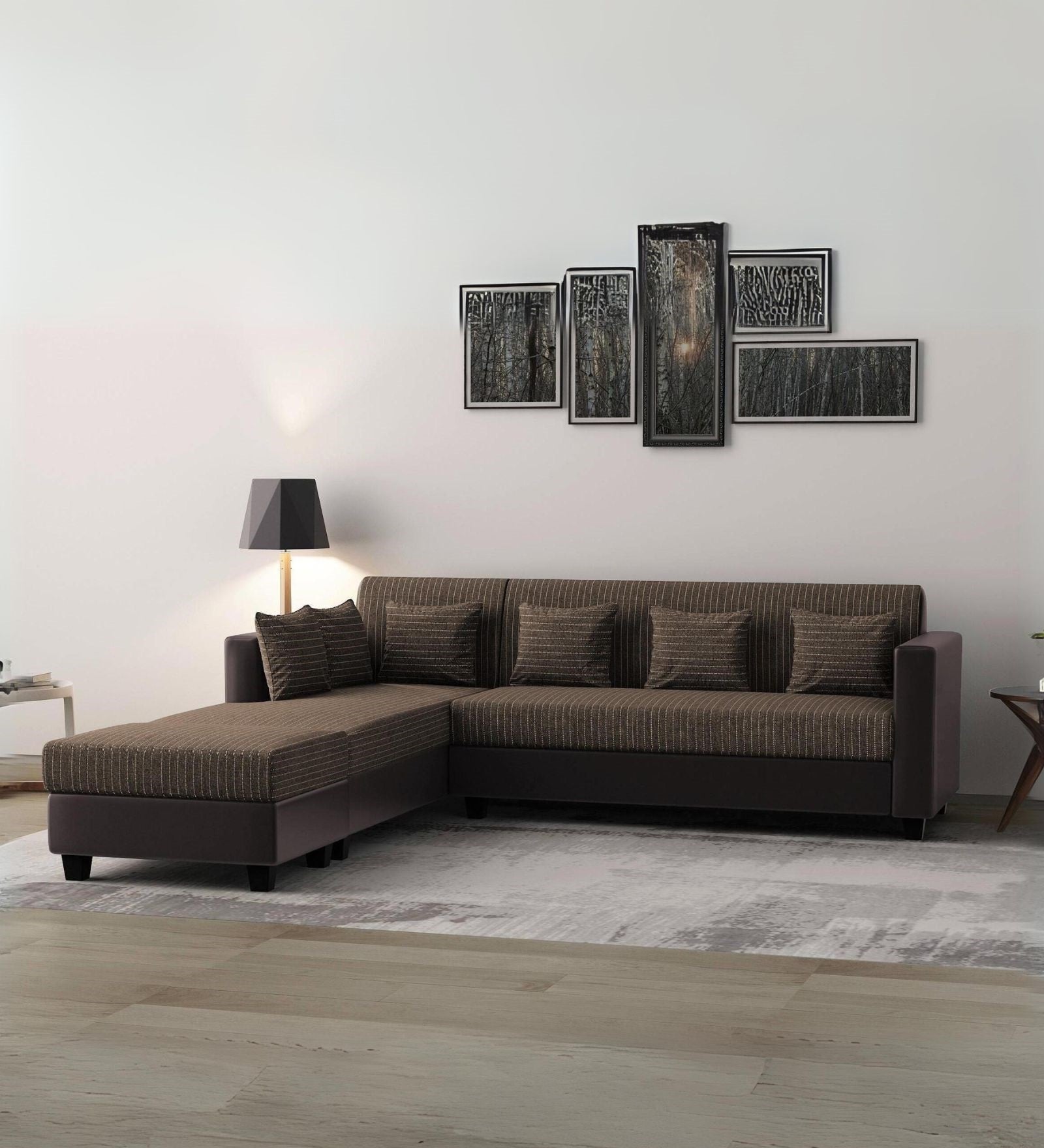 Baley Fabric RHS Sectional Sofa (3+Lounger) In Lama Brown Colour - Febonic Living
