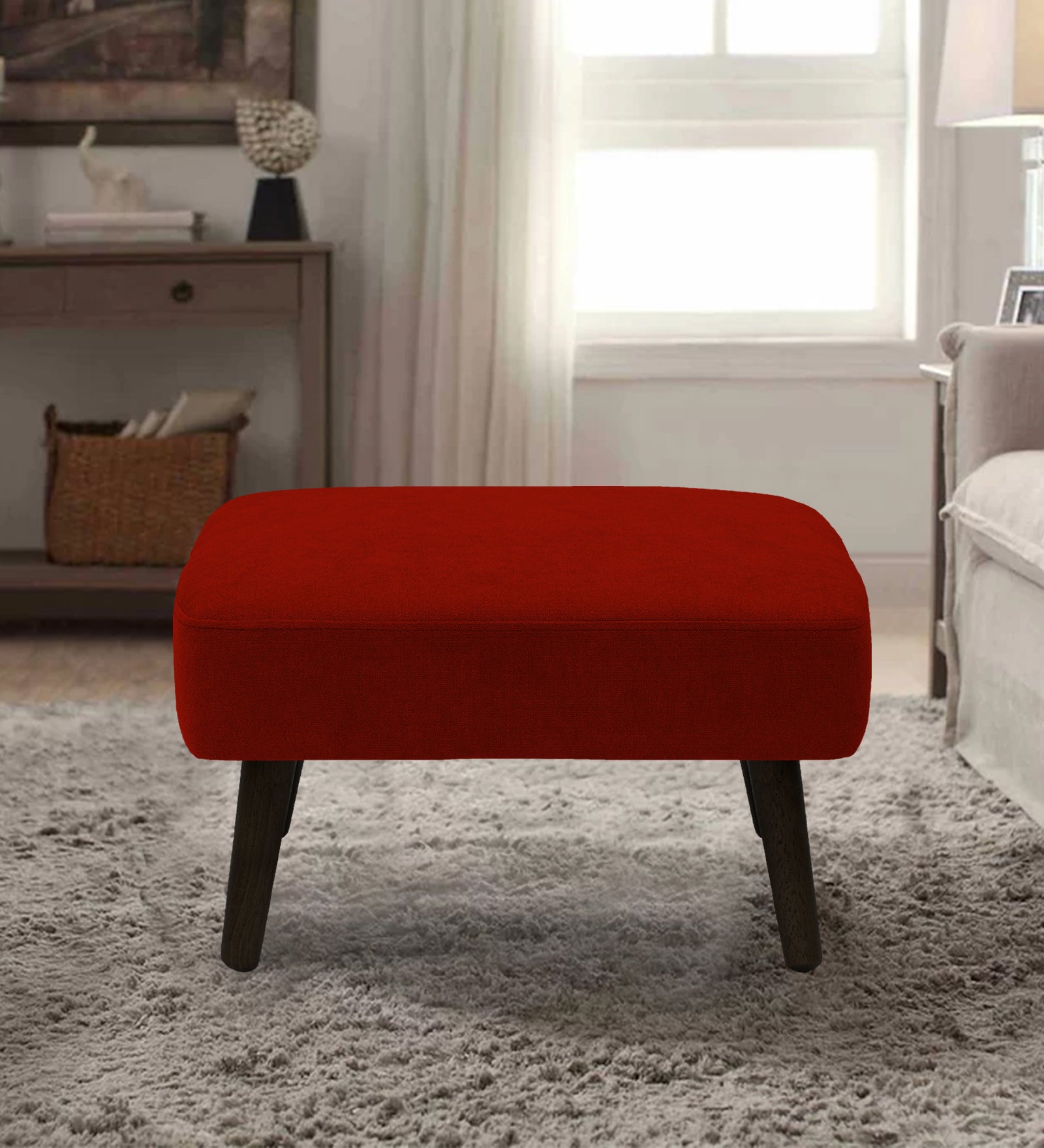 Luke Fabric Foot Stool In Ruby Red Colour - Febonic Living