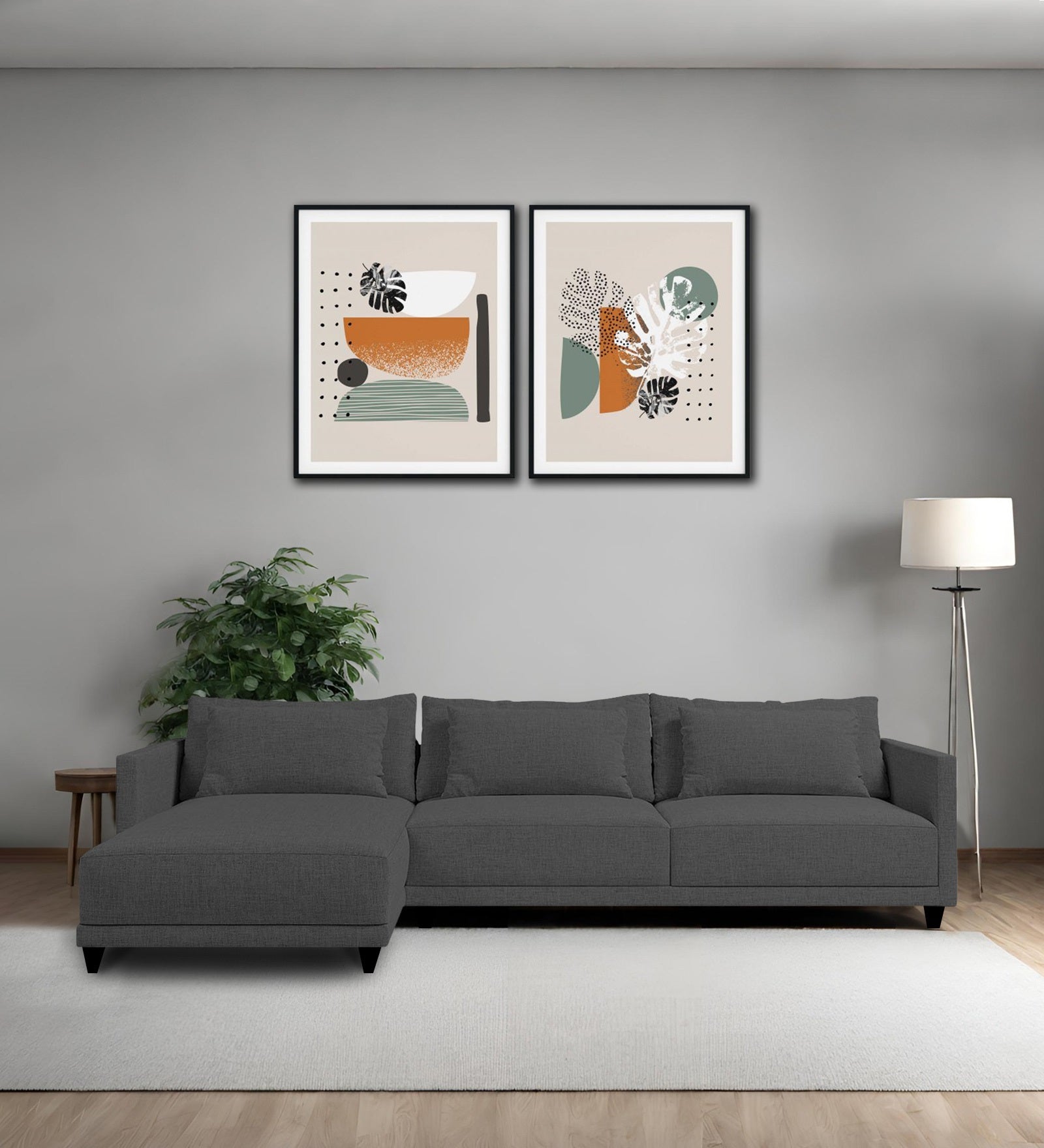 Kera Fabric RHS Sectional Sofa (3+Lounger) In Charcoal Grey Colour - Febonic Living