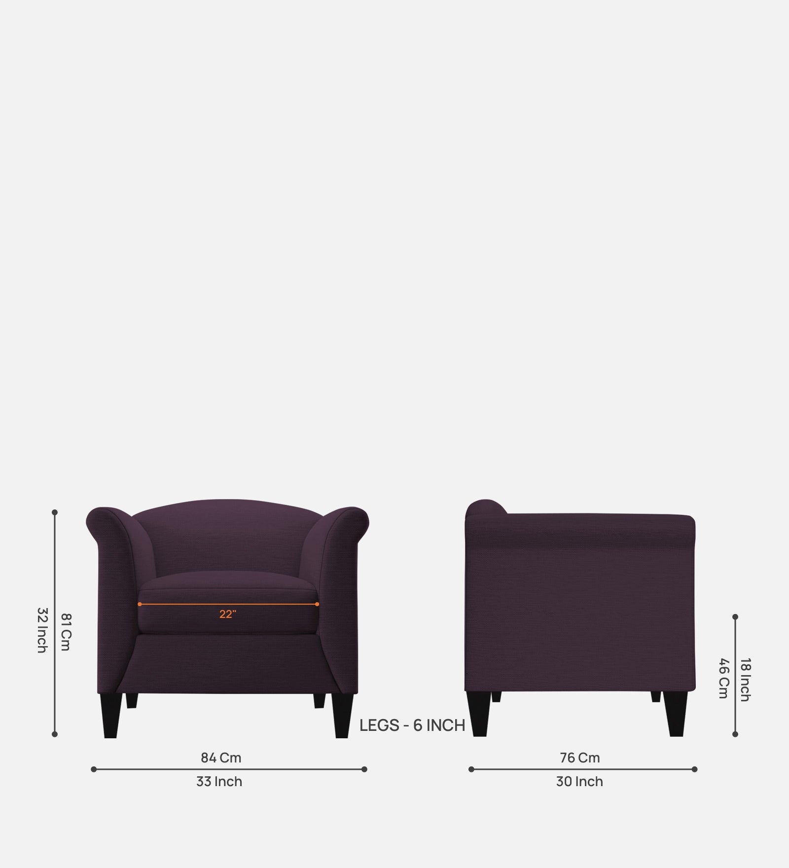Kimber Fabric 1 Seater Sofa In Greek Purple Colour - Febonic Living