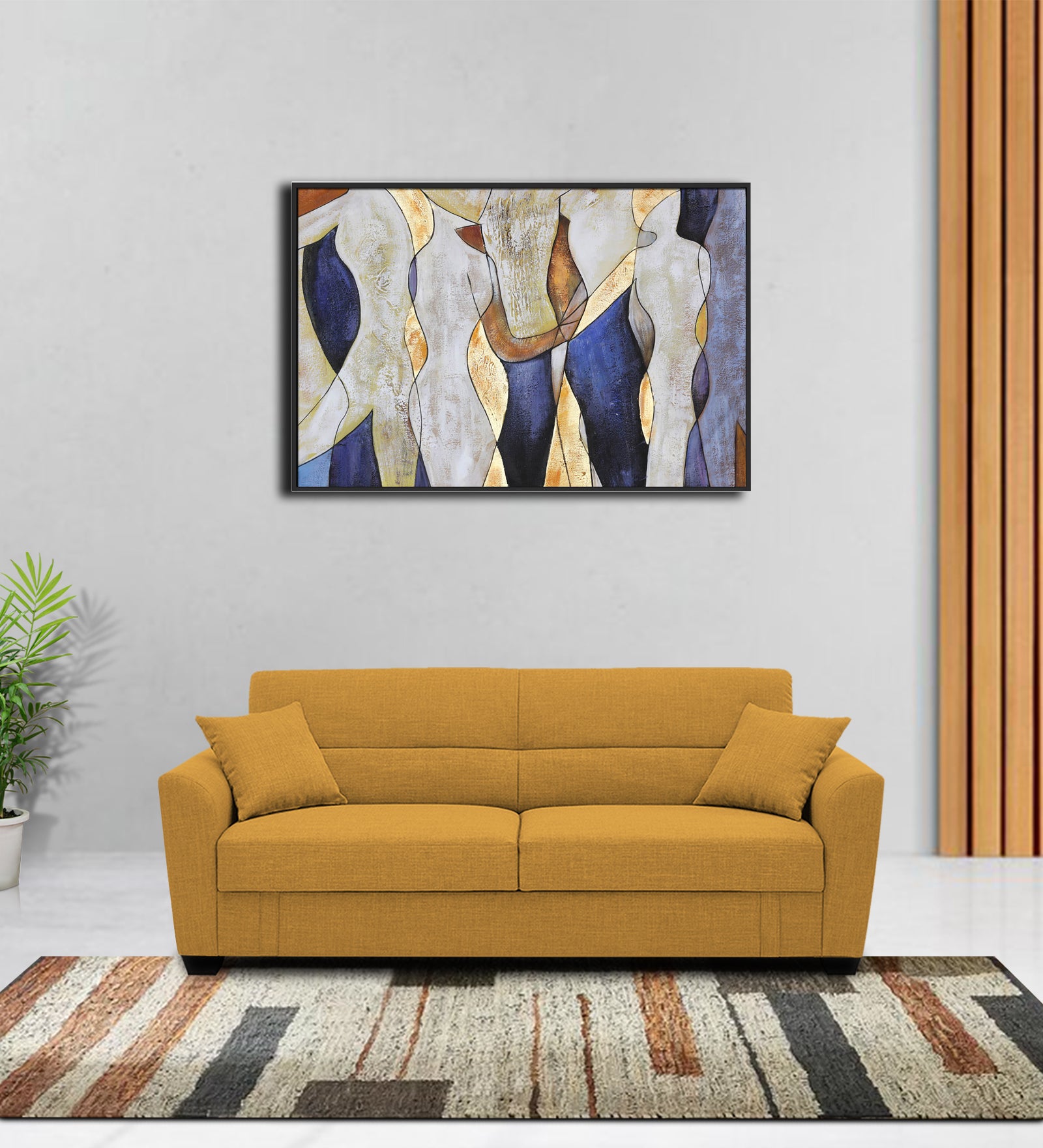 Bony Fabric 3 Seater Convertible Sofa Cum Bed In Blush Yellow Colour - Febonic Living