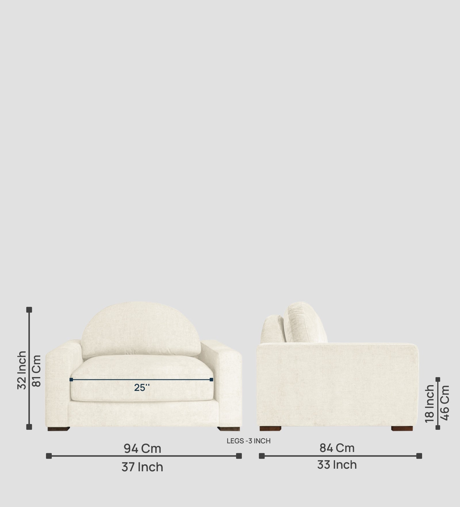 Dara Fabric 1 Seater Sofa In Ivory Cream Colour - Febonic Living