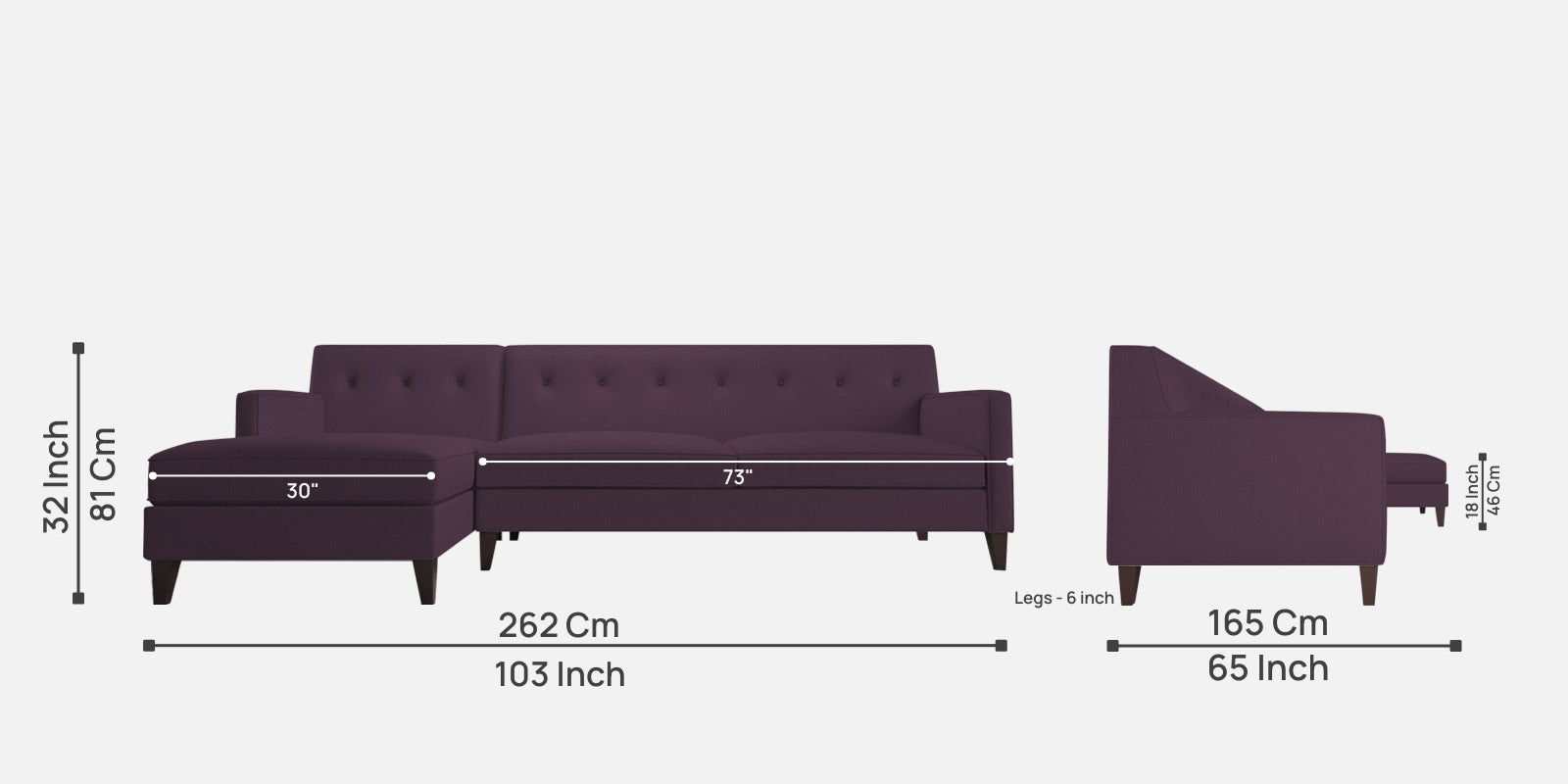 Miller Fabric RHS Sectional Sofa (3+Lounger) In Greek Purple Colour - Febonic Living