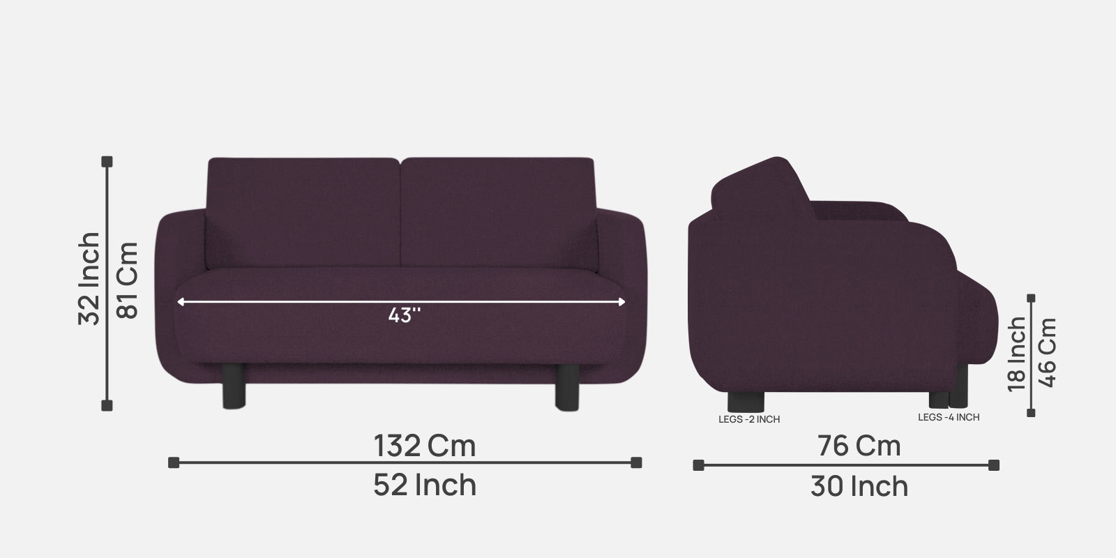 Varu Fabric 2 Seater Sofa In Greek Purple Colour - Febonic Living