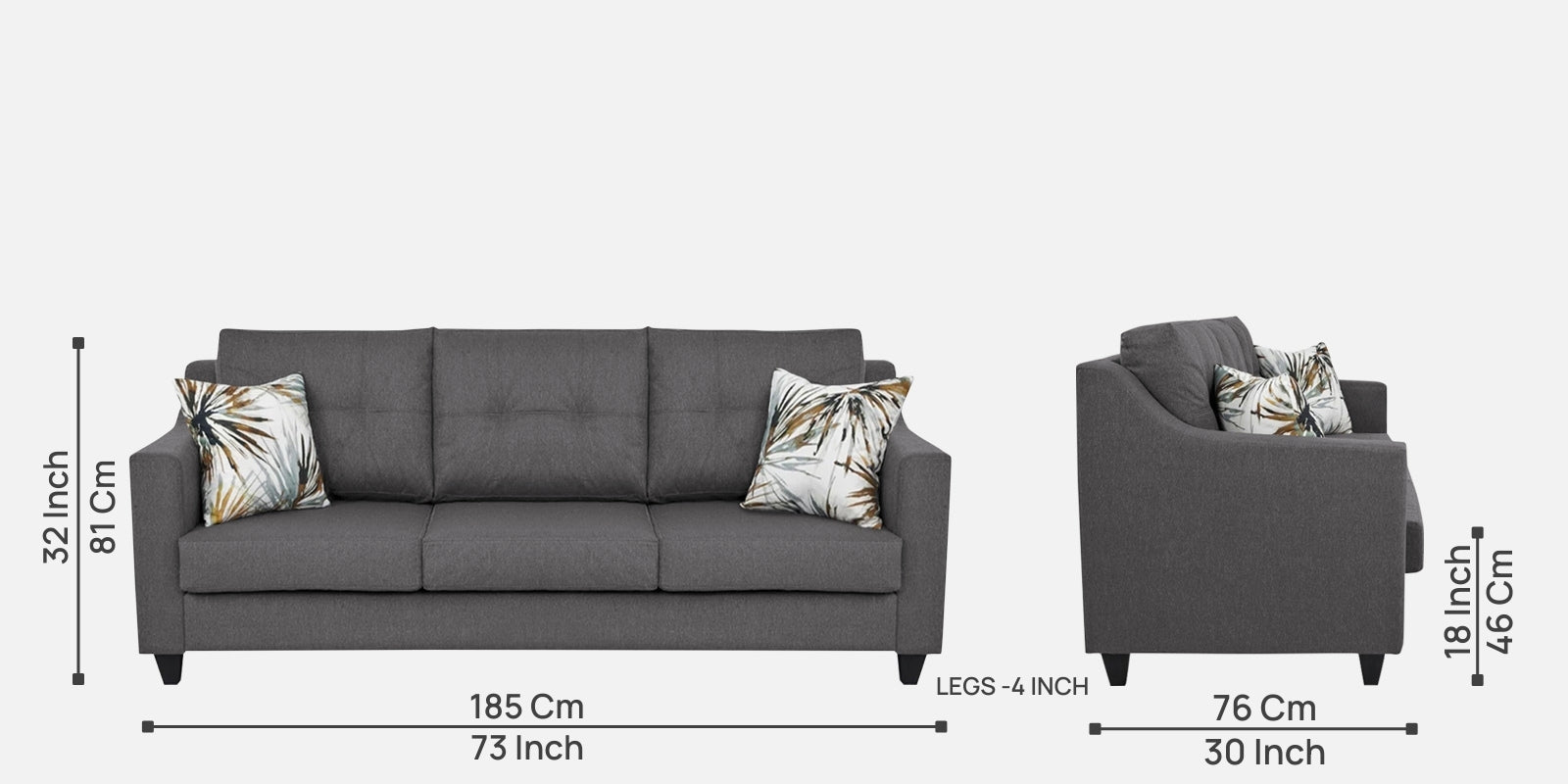 Welly Fabric 3 Seater Sofa In Sudo Grey Colour - Febonic Living