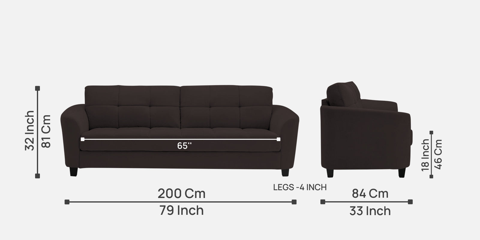 Mulan Fabric 3 Seater Sofa In Pebble Brown Colour - Febonic Living