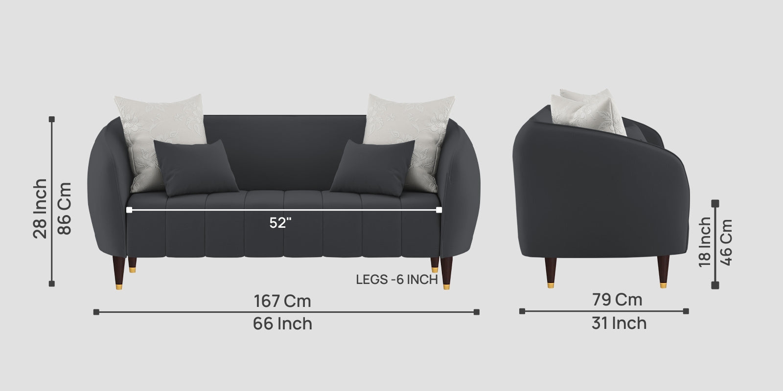 Hairo Velvet 2 Seater Sofa In Davy Grey Colour - Febonic Living