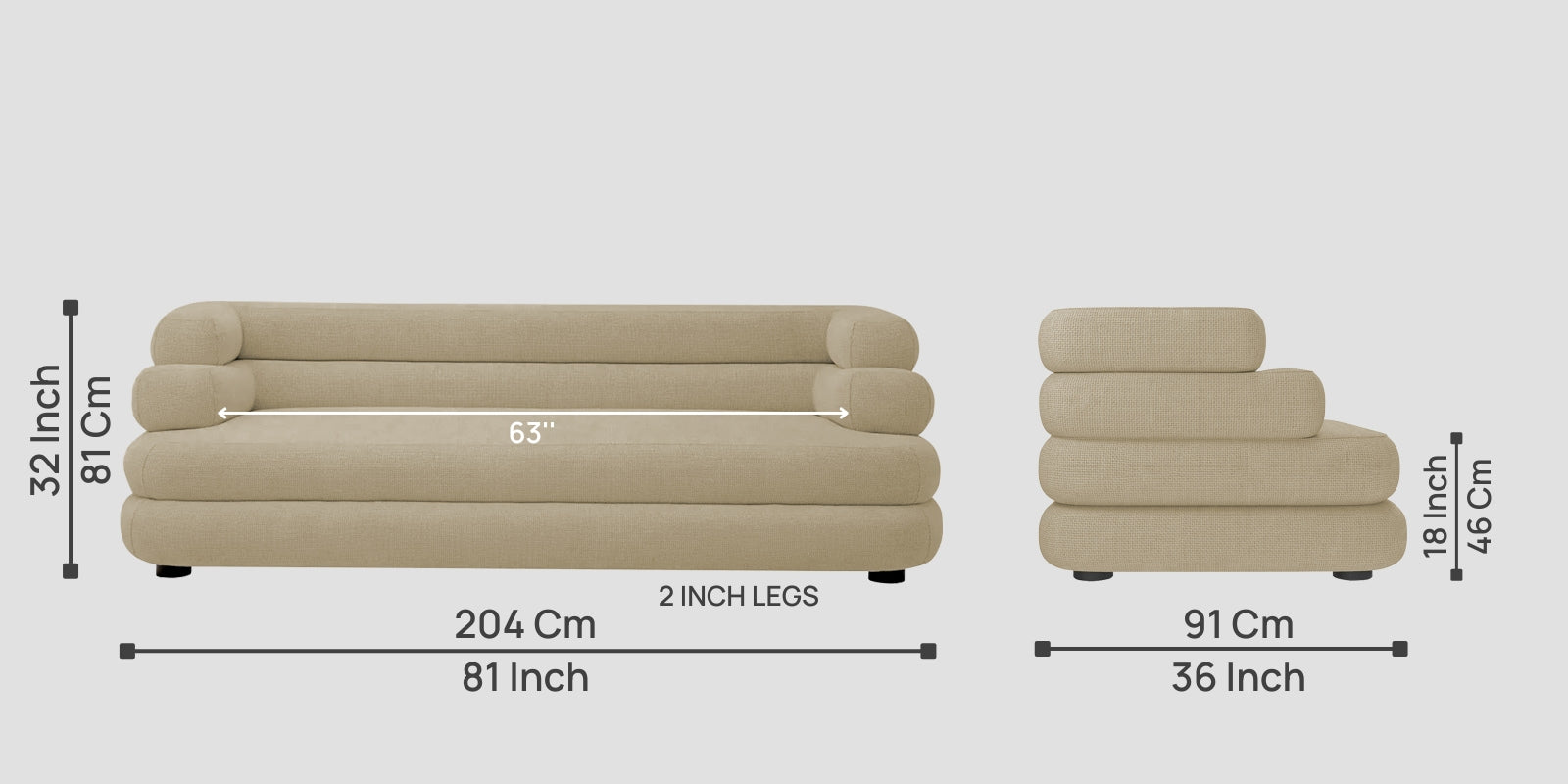 Wener Fabric 3 Seater Sofa In Honey Beige Colour - Febonic Living