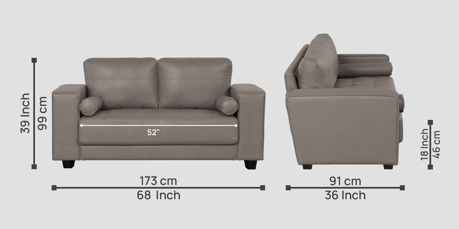 Darwin Leatherette 2 Seater Sofa In Steel Grey Colour - Febonic Living