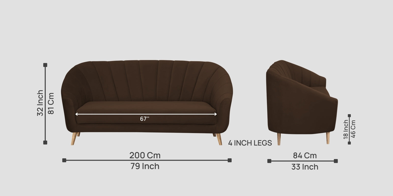 Kaylee Velvet 3 Seater Sofa In Chocolate Brown Colour - Febonic Living