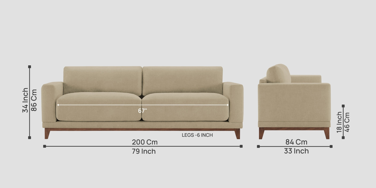 Esha Fabric 3 Seater Sofa In Honey Beige Colour - Febonic Living