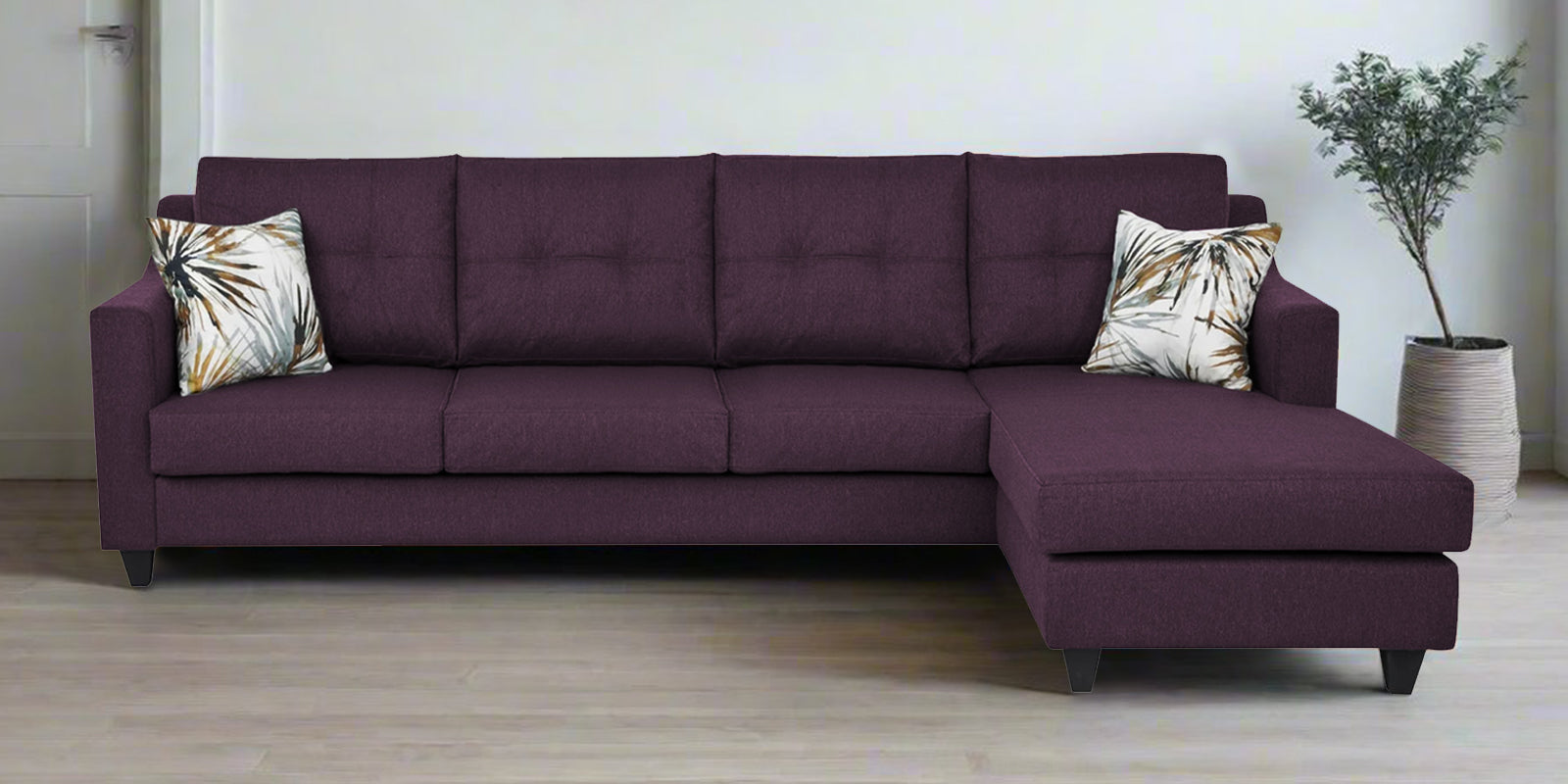 Welly Fabric LHS Sectional Sofa (3+Lounger) In Greek Purple Colour - Febonic Living