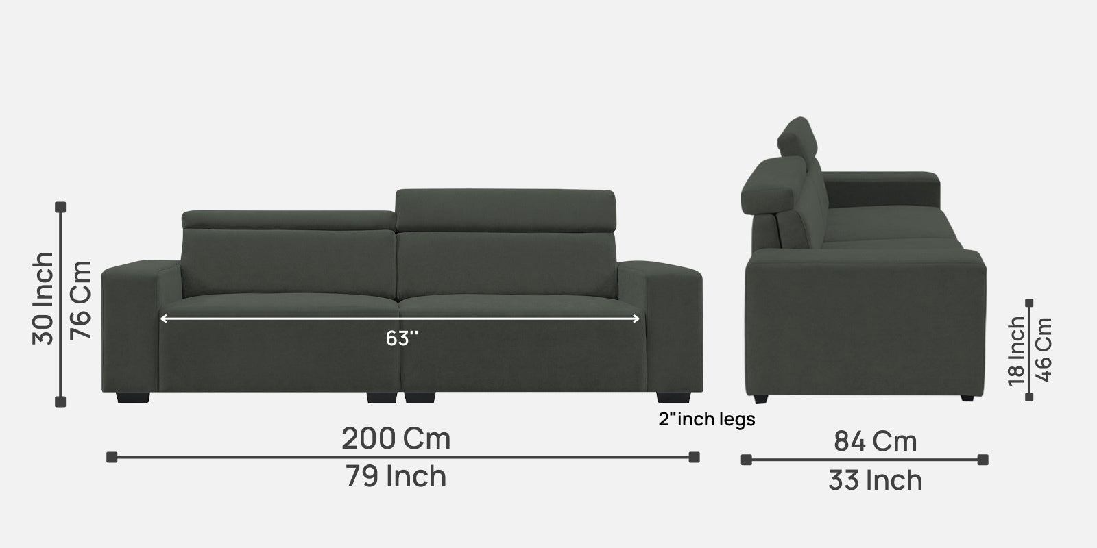 Hiro Fabric 3 Seater Sofa In I-Land Green Colour - Febonic Living