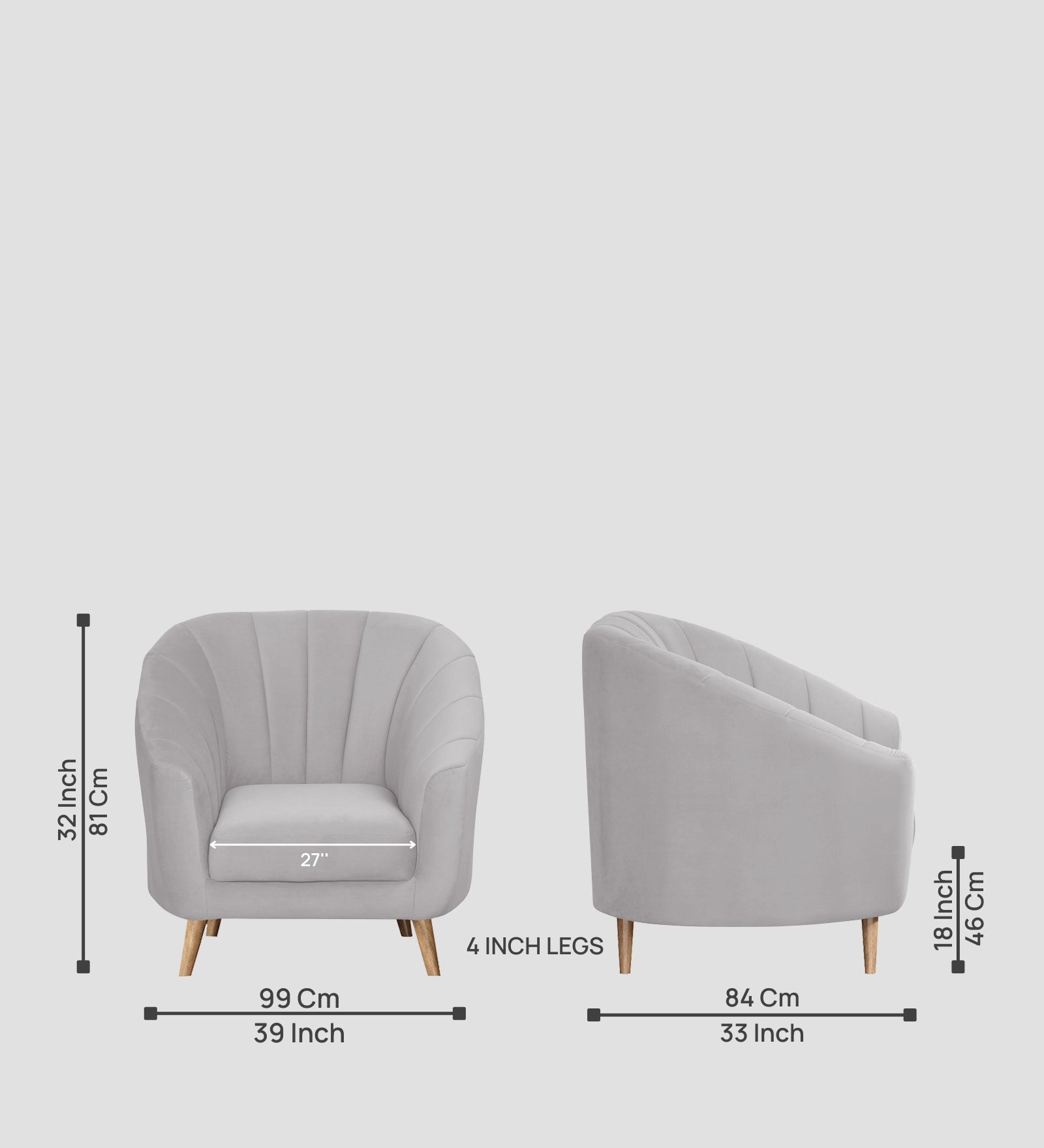 Kaylee Velvet 1 Seater Sofa In Concrete grey Colour - Febonic Living