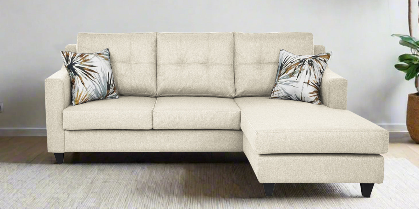 Welly Fabric LHS Sectional Sofa (2+Lounger) In Ivory Cream Colour - Febonic Living
