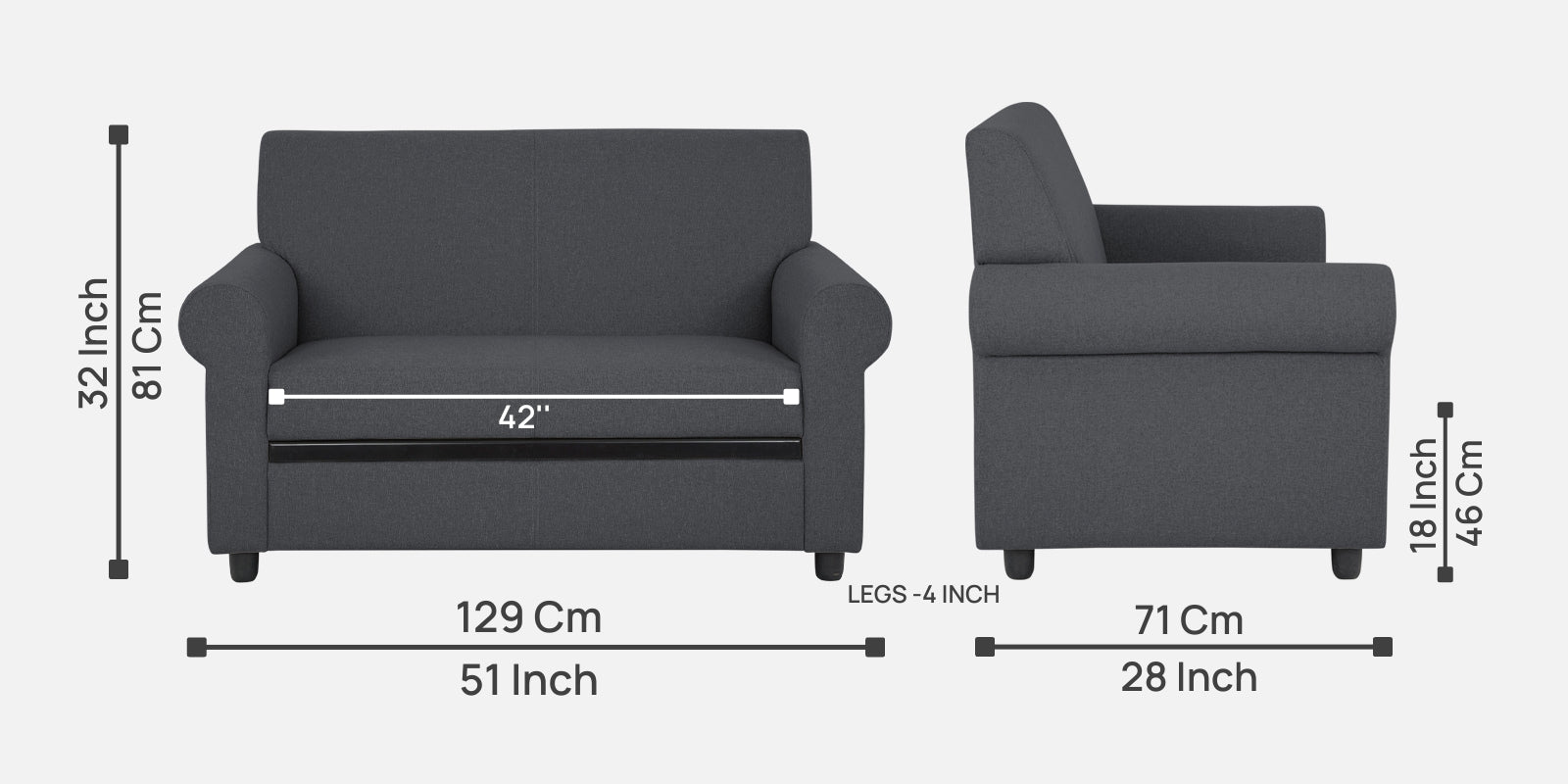 Ribby Fabric 2 Seater Sofa In Maba Grey Colour - Febonic Living